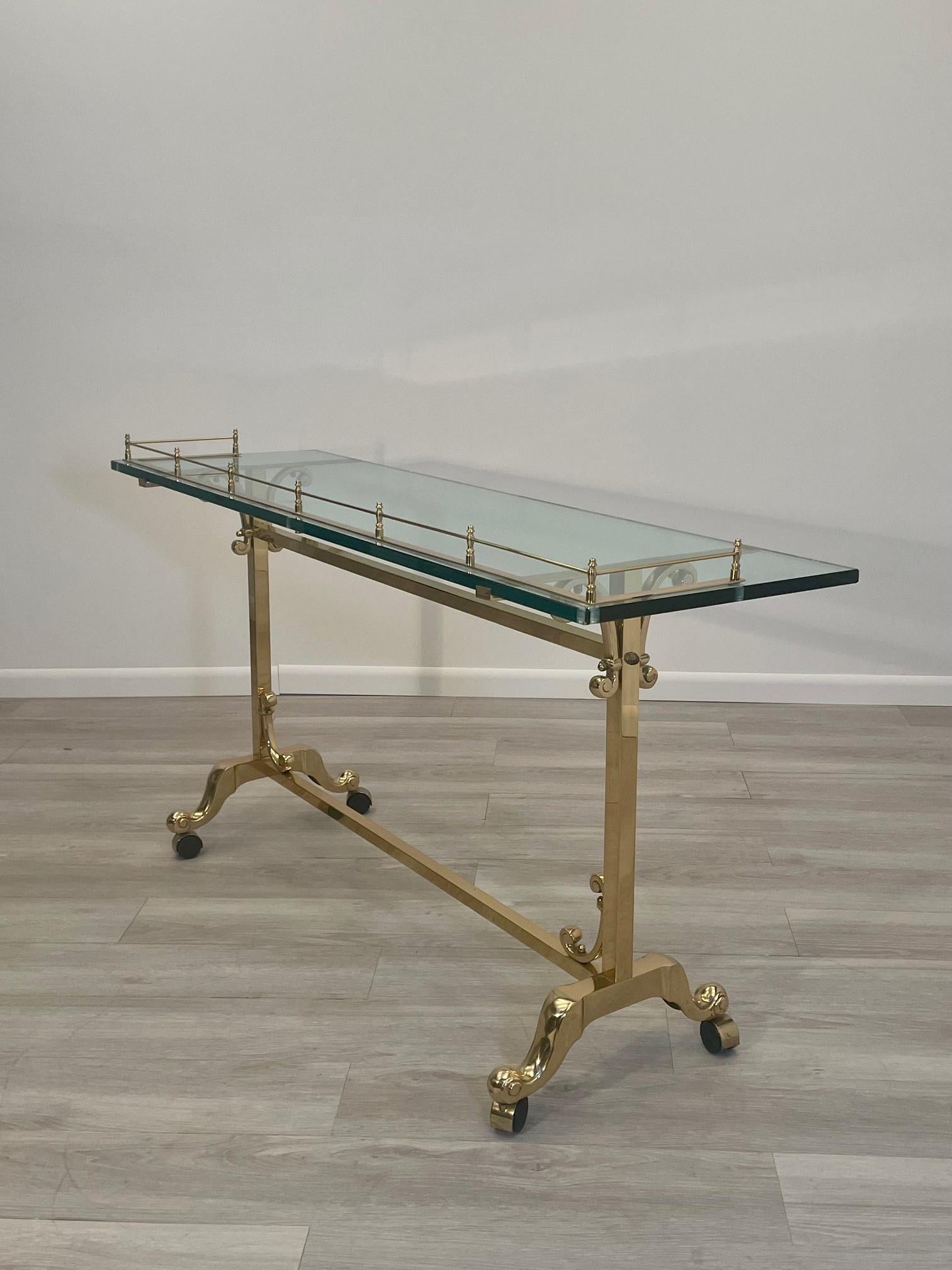 Superb Mastercraft Style Glass & Brass Rectangular Console Table For Sale 5