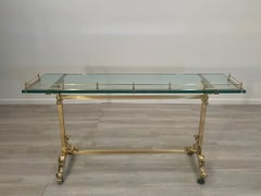 Superb Mastercraft Style Glass & Brass Rectangular Console Table