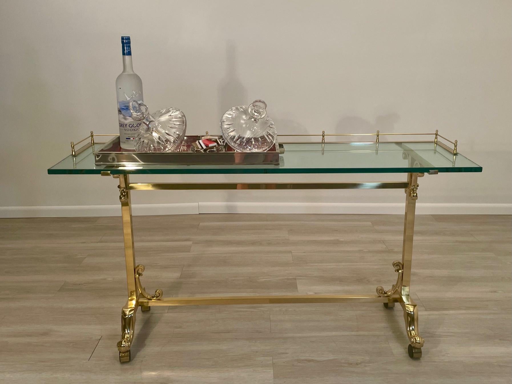 Mid-Century Modern Superb Mastercraft Style Glass & Brass Rectangular Console Table For Sale