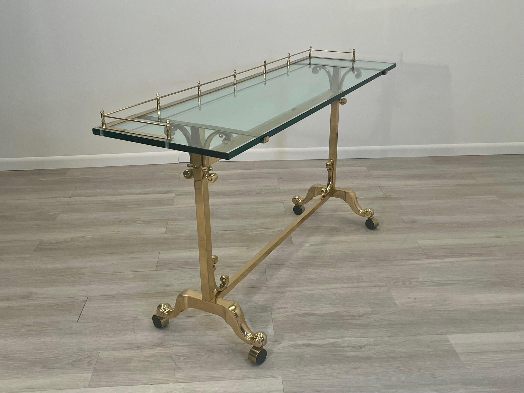 Superb Mastercraft Style Glass & Brass Rectangular Console Table In Good Condition For Sale In Hopewell, NJ