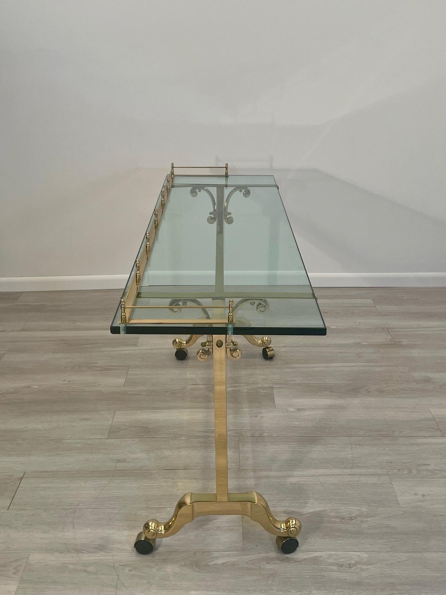 Superb Mastercraft Style Glass & Brass Rectangular Console Table For Sale 2