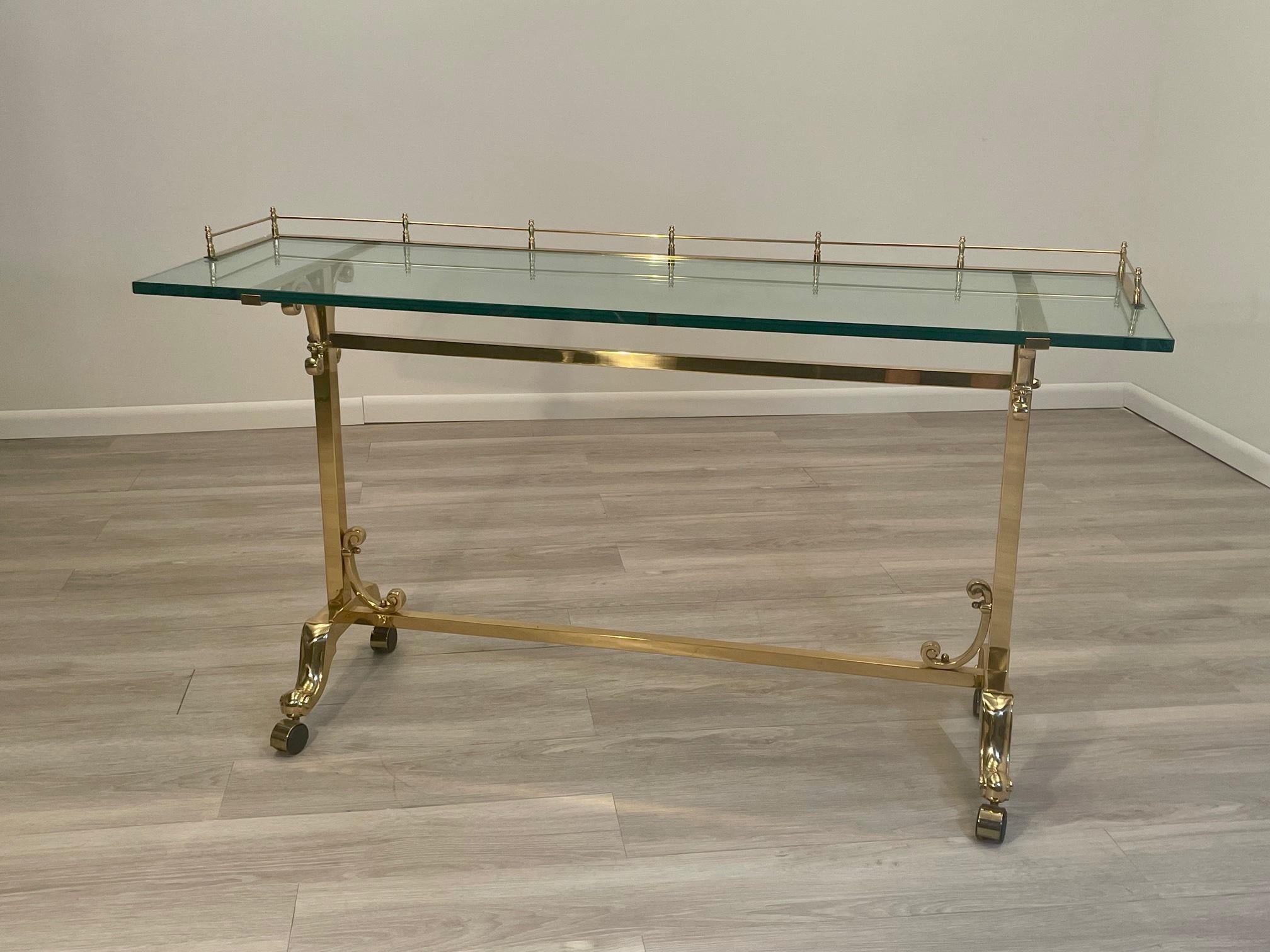 Superb Mastercraft Style Glass & Brass Rectangular Console Table For Sale 3