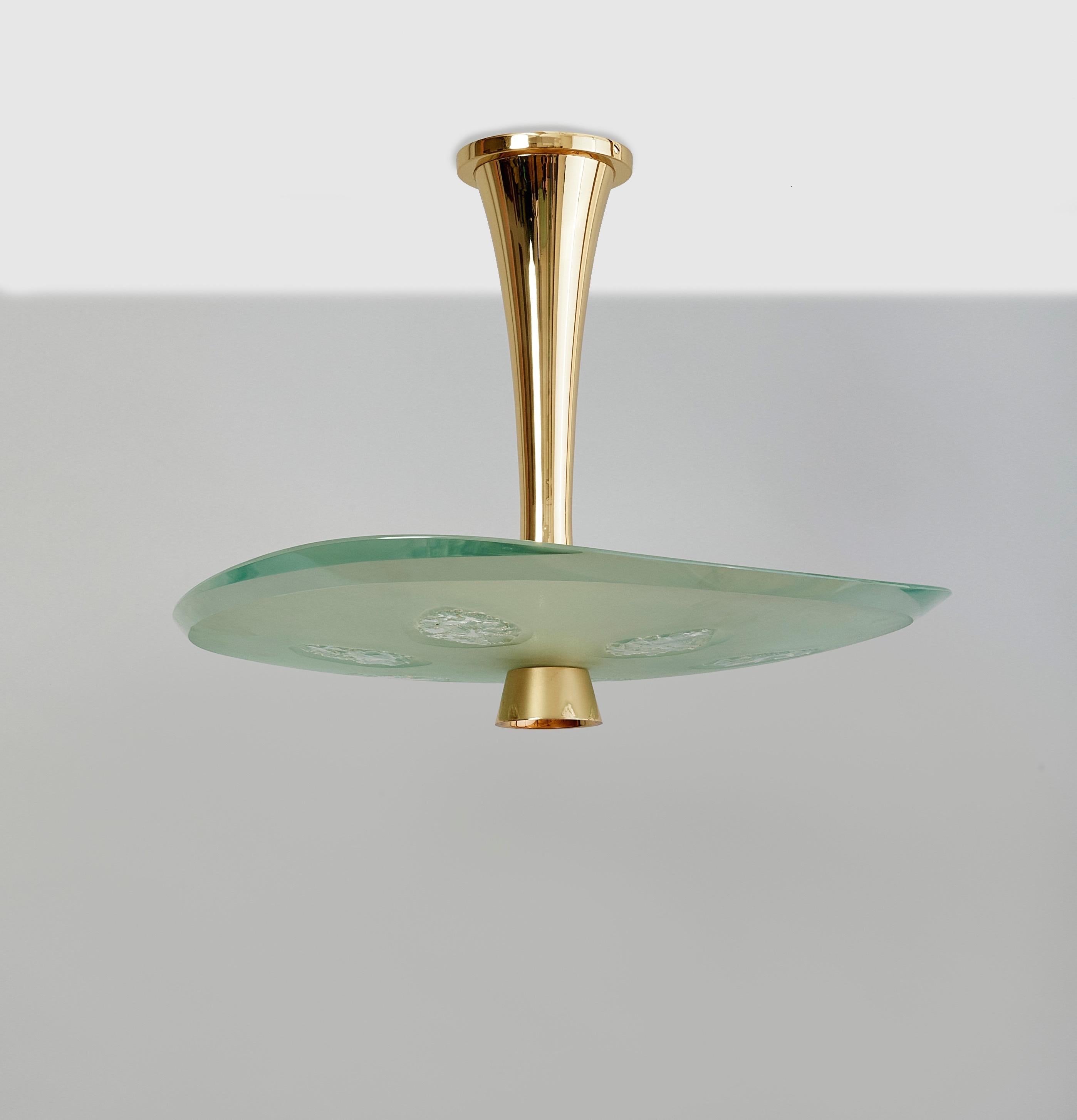 Polished Superb Max Ingrand for Fontana Arte Chandelier in Glass and Brass, Italy c. 1957
