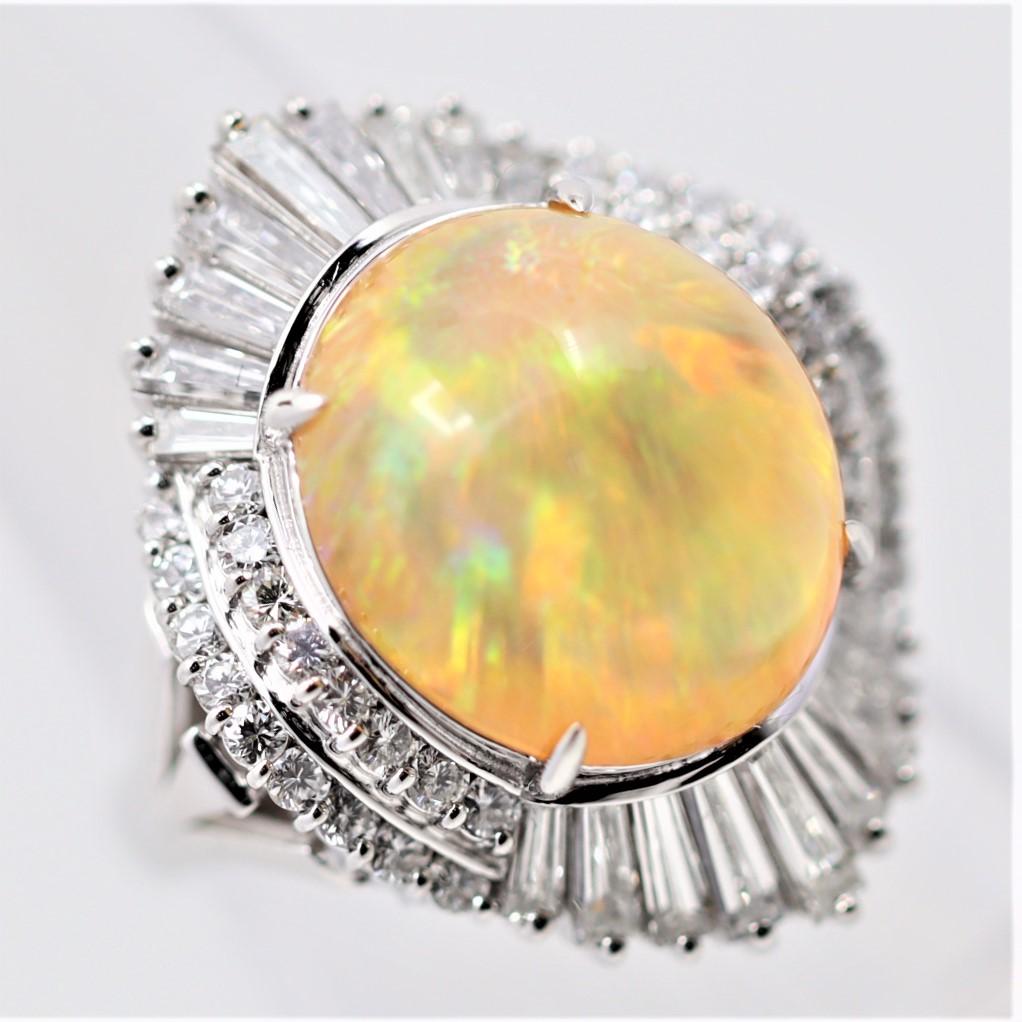 Mixed Cut Superb Mexican Fire Opal Diamond Platinum Cocktail Ring For Sale
