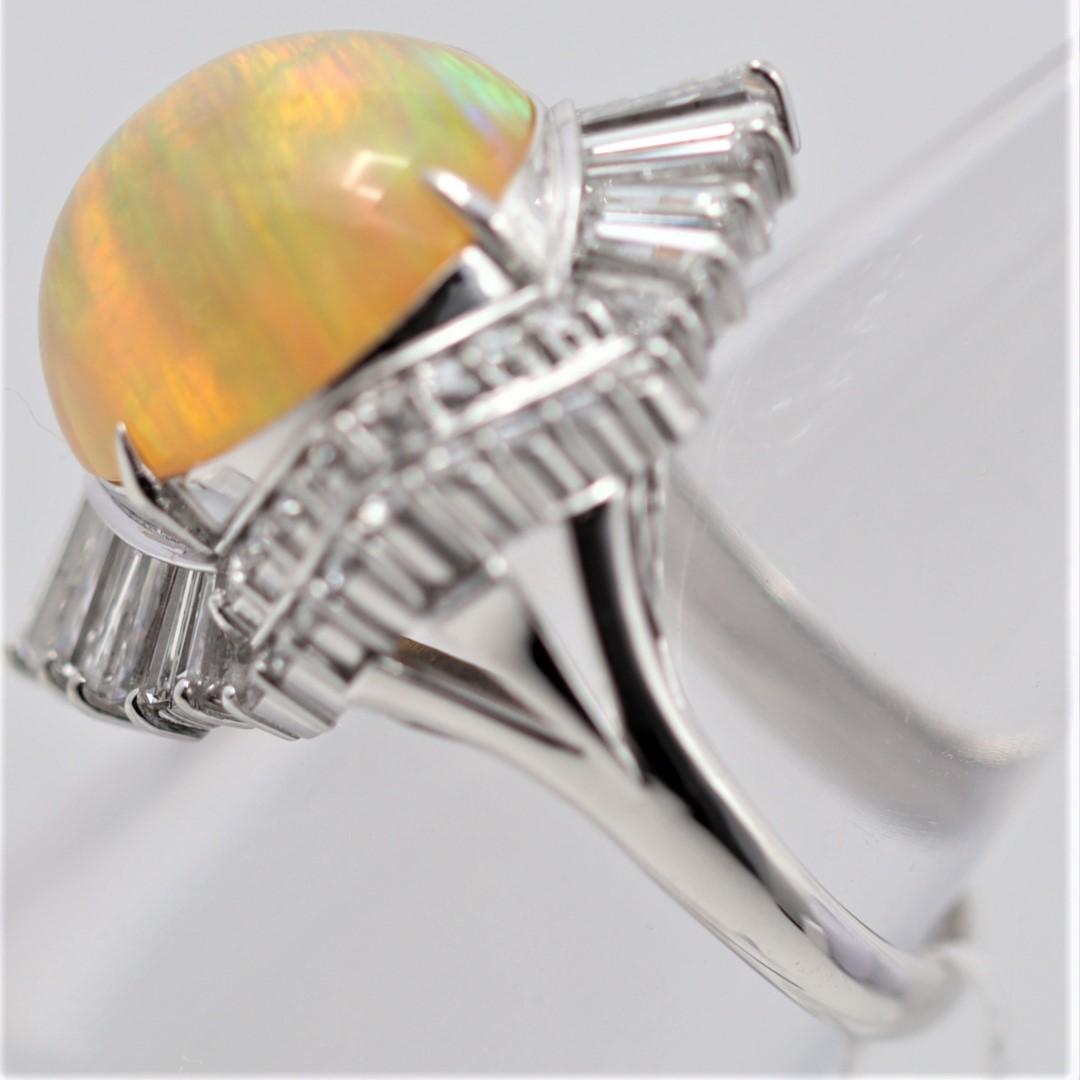 Women's Superb Mexican Fire Opal Diamond Platinum Cocktail Ring For Sale