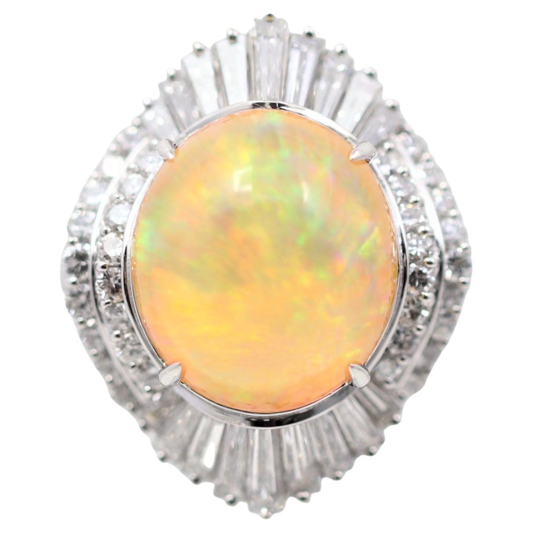 Superb Mexican Fire Opal Diamond Platinum Cocktail Ring