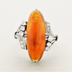 Superb Mexican Fire Opal Diamond Platinum Ring