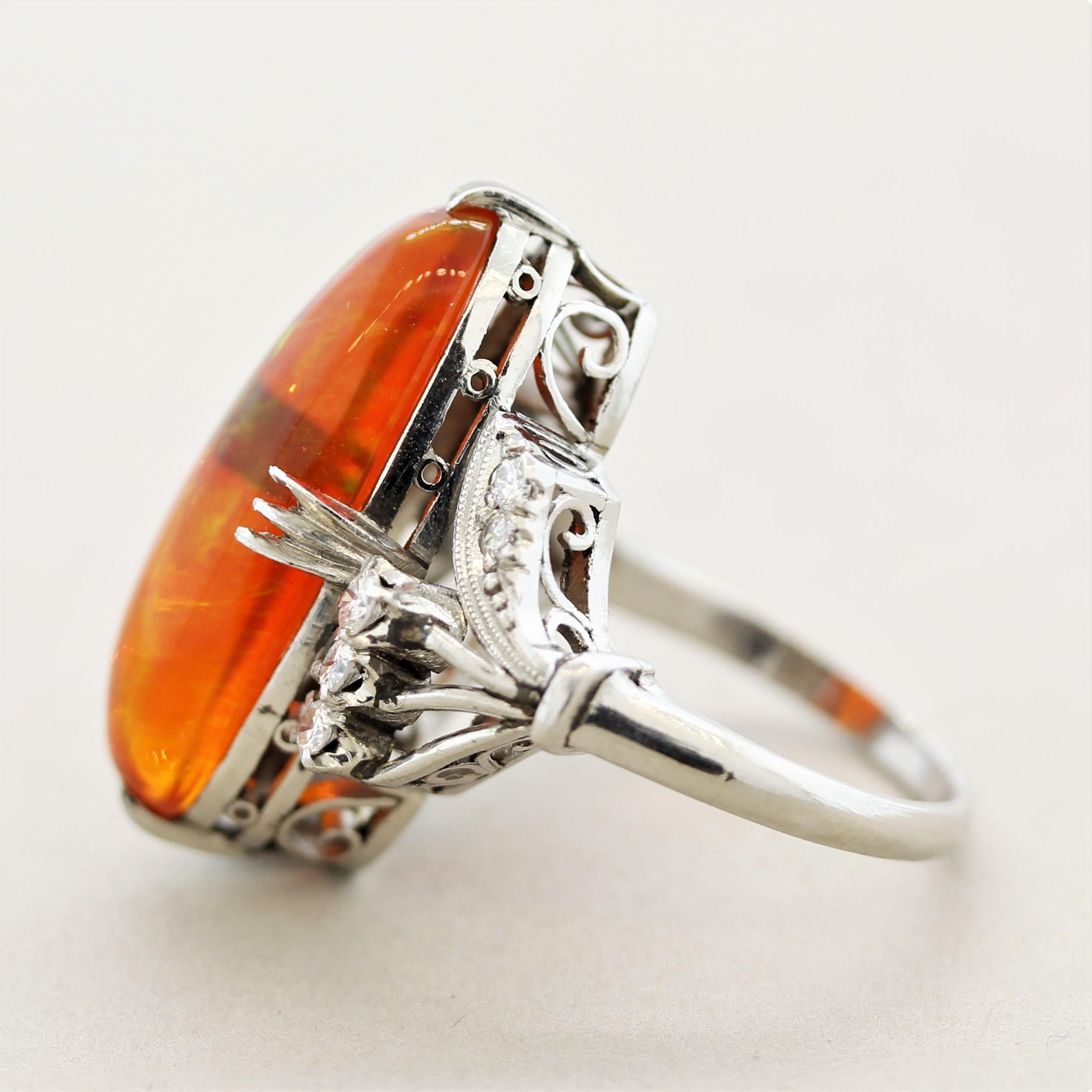 Superb Mexican Fire Opal Diamond Platinum Ring For Sale at 1stDibs ...