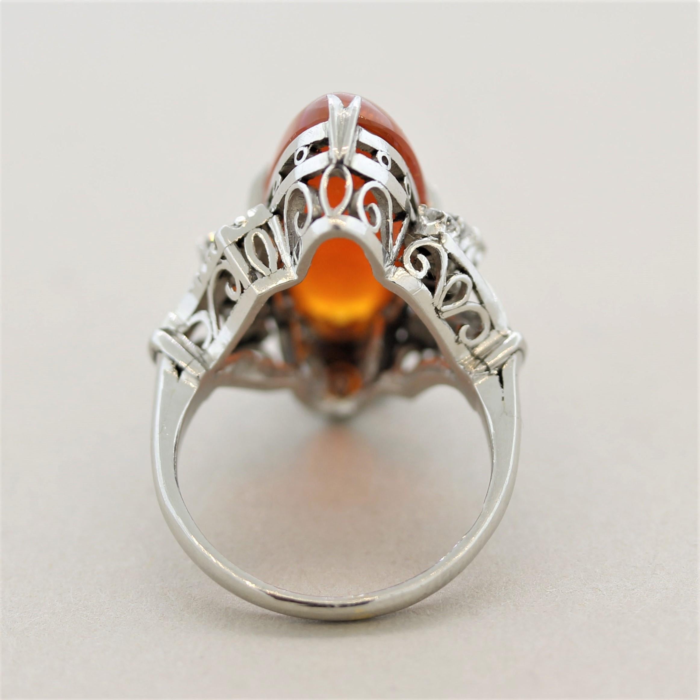 Mixed Cut Superb Mexican Fire Opal Diamond Platinum Ring For Sale