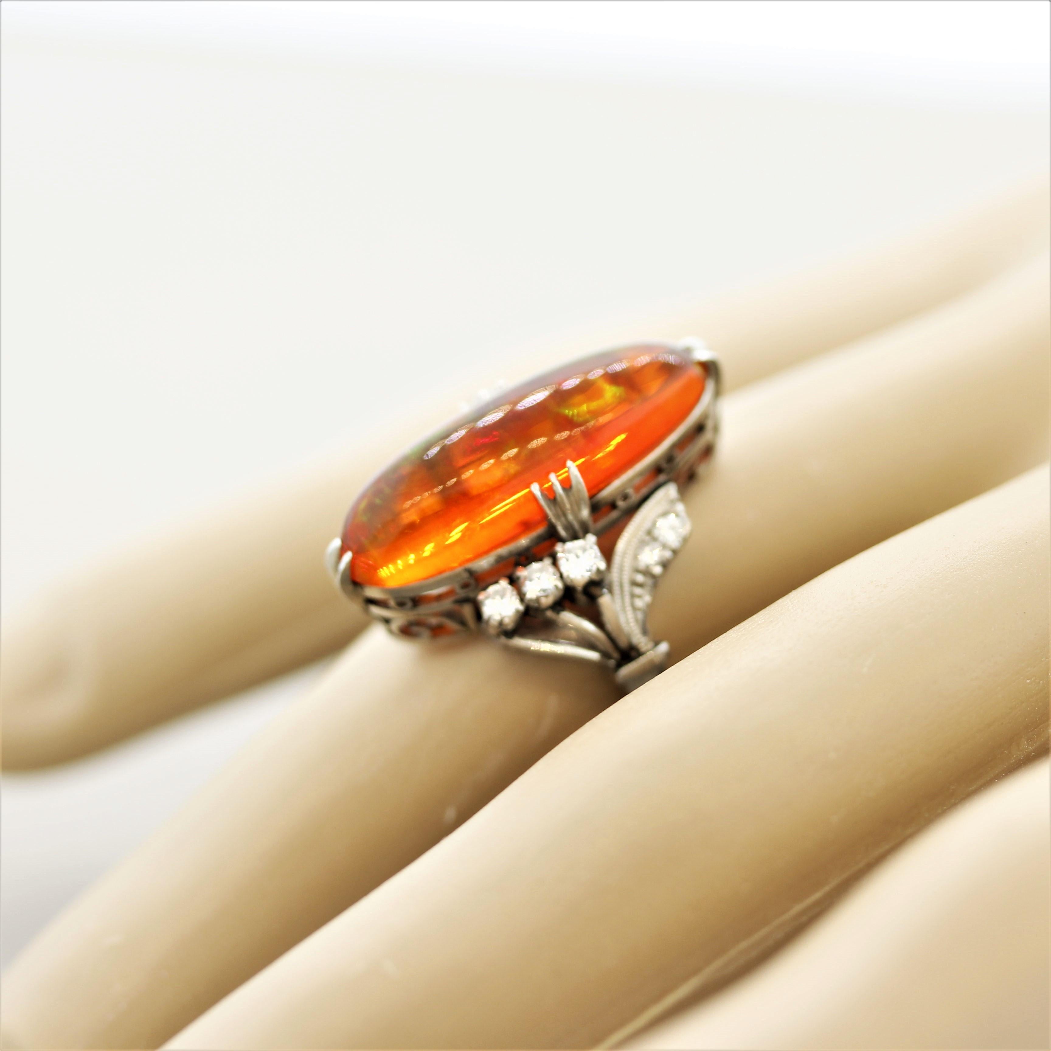 Superb Mexican Fire Opal Diamond Platinum Ring For Sale 1
