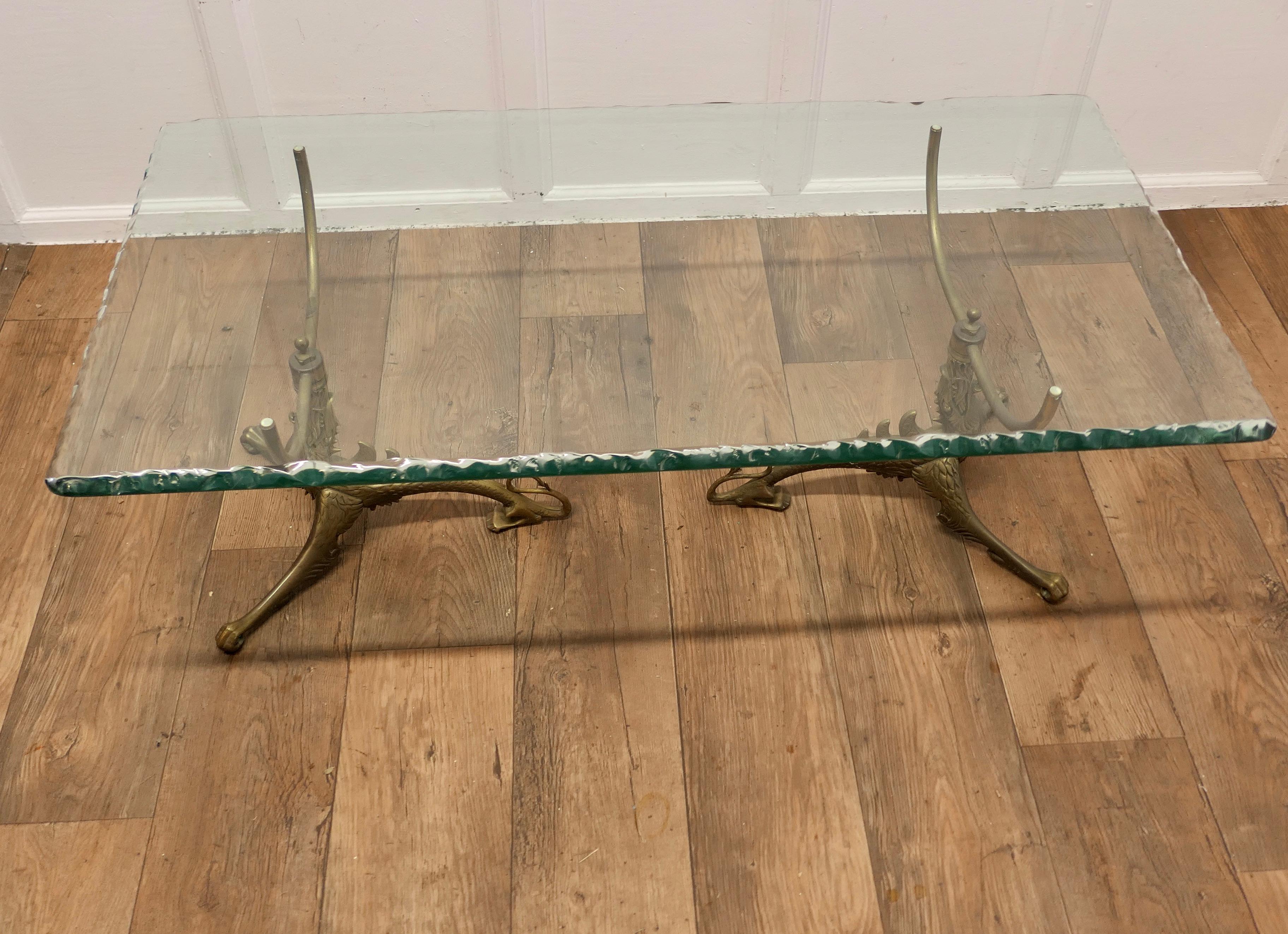 20th Century Superb Mid Century Brass and Glass Coffee Table    For Sale