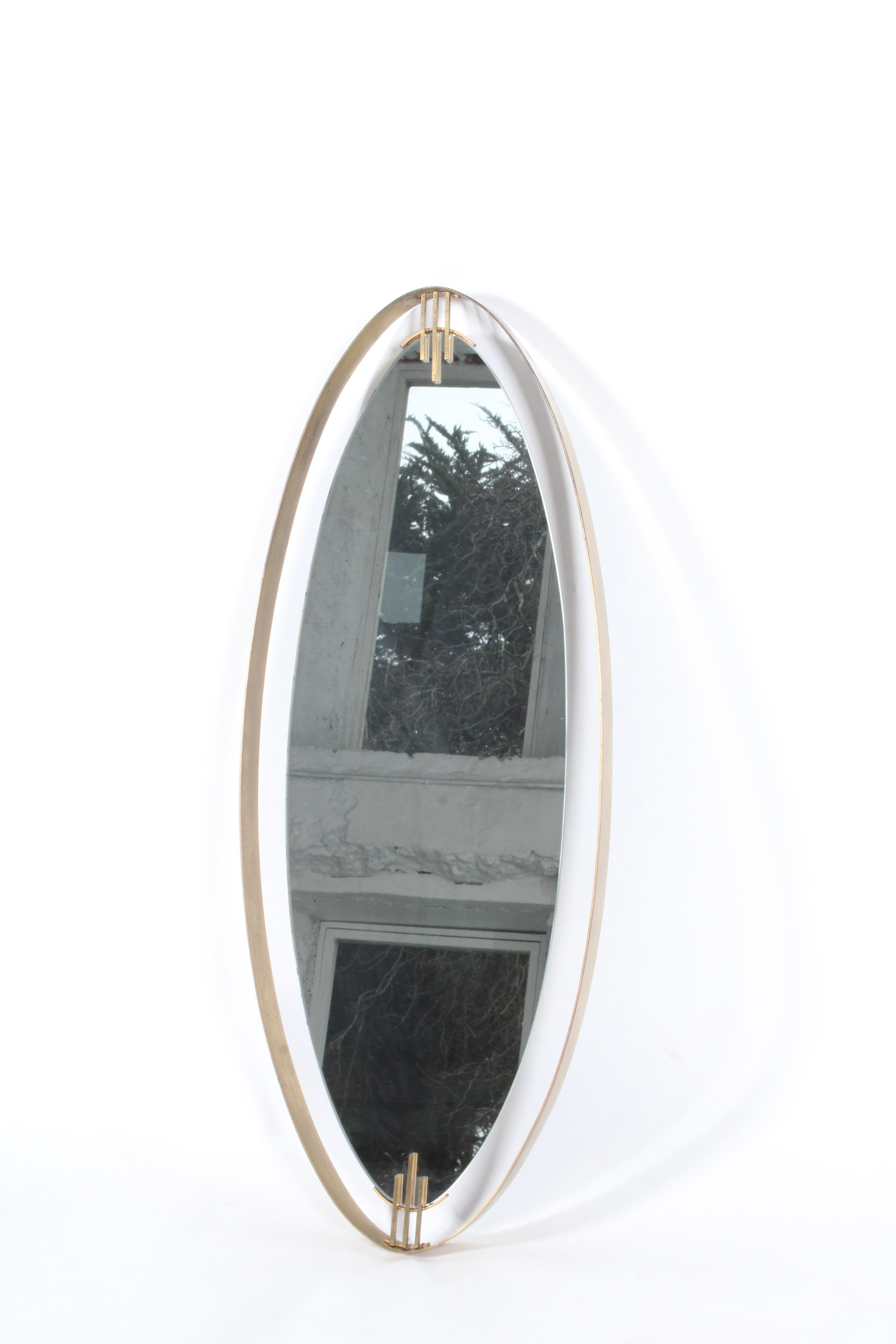 Superb Mid Century Italian Brass Framed Elliptical  Wall Mirror * Free Delivery In Fair Condition For Sale In Portlaoise, IE