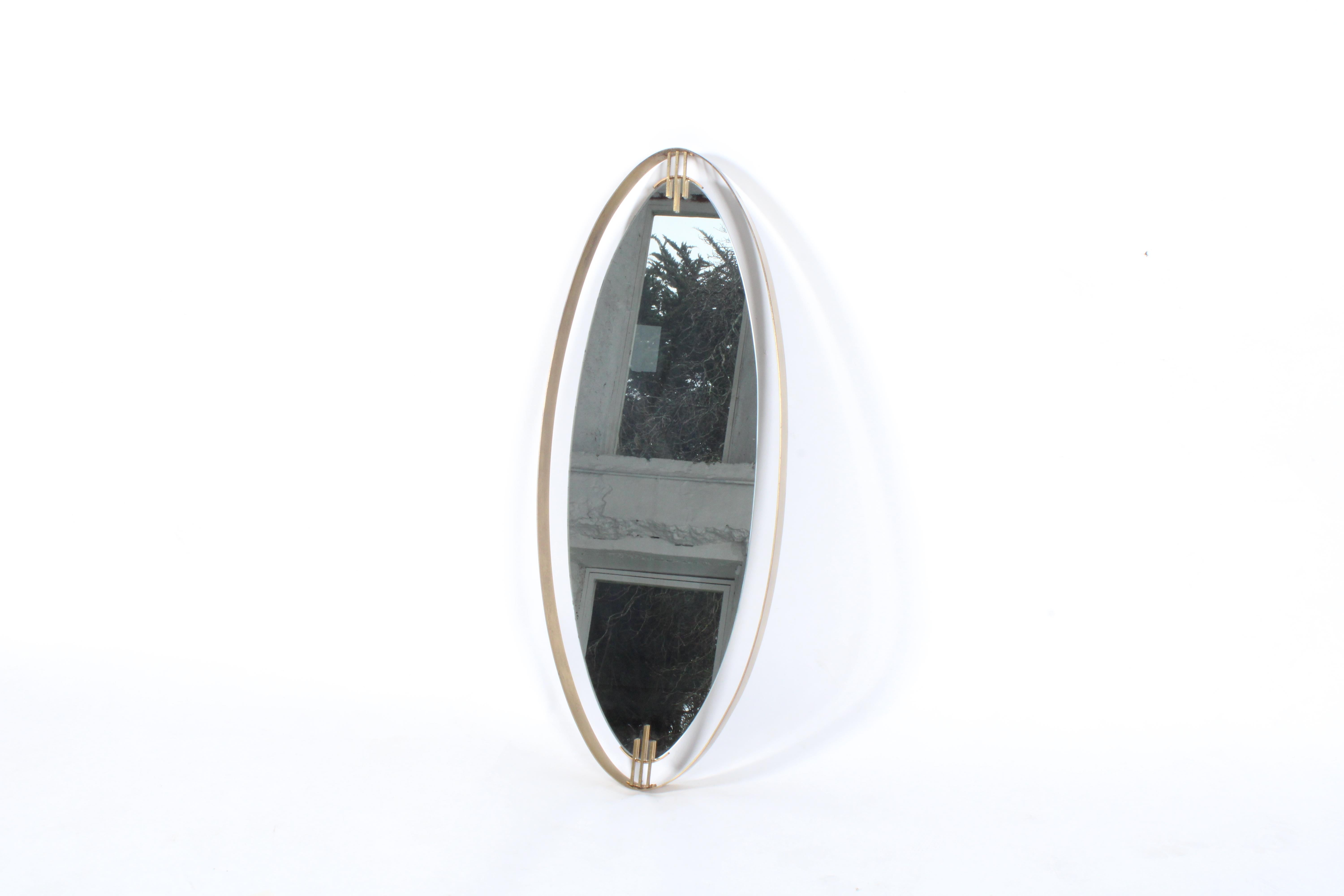 Mid-20th Century Superb Mid Century Italian Brass Framed Elliptical  Wall Mirror * Free Delivery For Sale