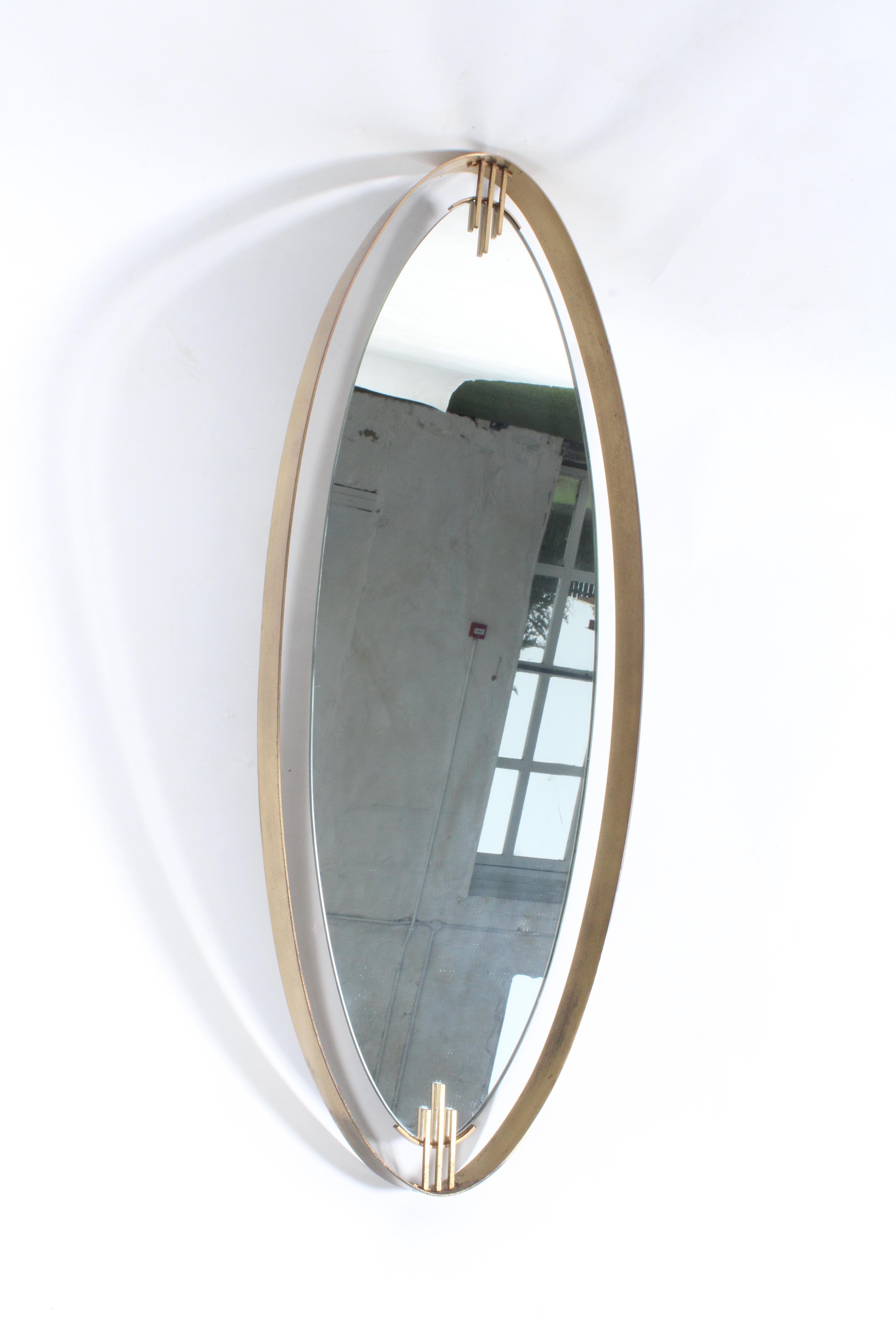 Superb Mid Century Italian Brass Framed Elliptical  Wall Mirror * Free Delivery For Sale 2