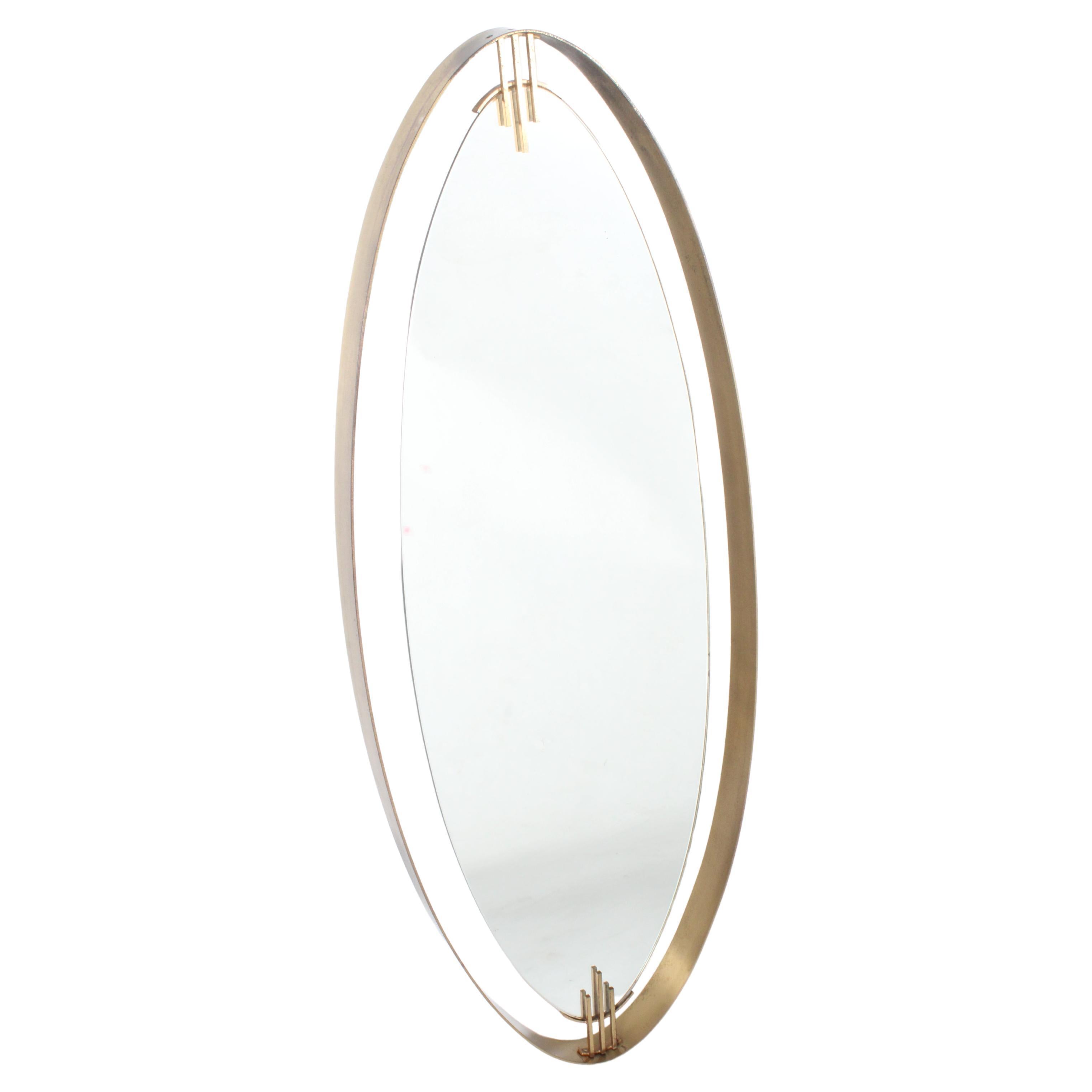 Superb Mid Century Italian Brass Framed Elliptical  Wall Mirror * Free Delivery For Sale