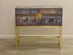 Superb Mid-Century Modern Asian Wallpaper Wrapped Custom Console Credenza