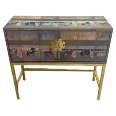 Superb Mid-Century Modern Asian Wallpaper Wrapped Custom Console Credenza