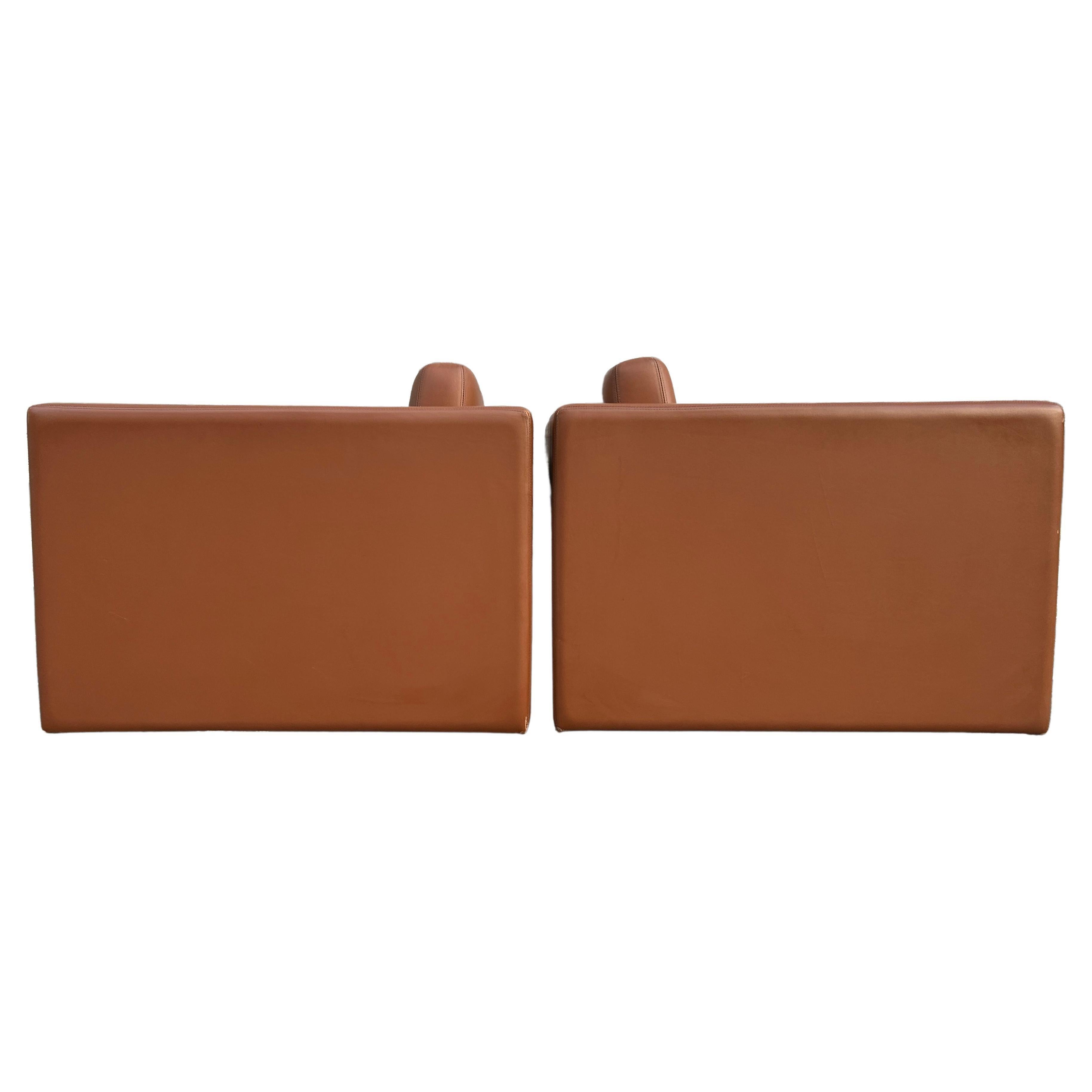 Mid-Century Modern Superbe fauteuil de salon Pfister Cube moderne du milieu du siècle dernier par Knoll en cuir cognac en vente