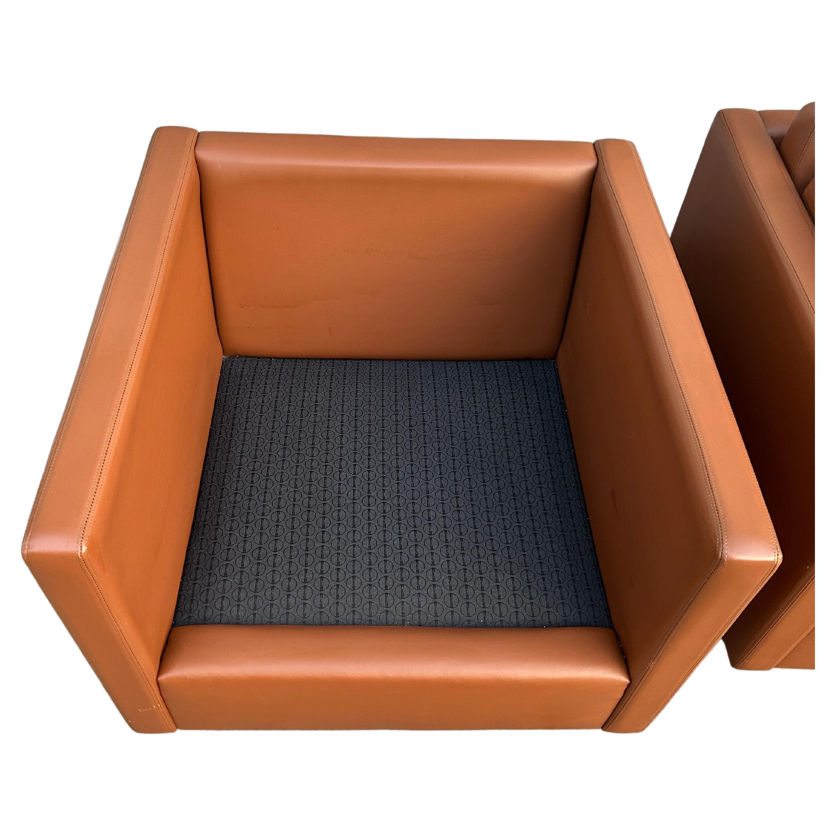 Superbe fauteuil de salon Pfister Cube moderne du milieu du siècle dernier par Knoll en cuir cognac en vente 1