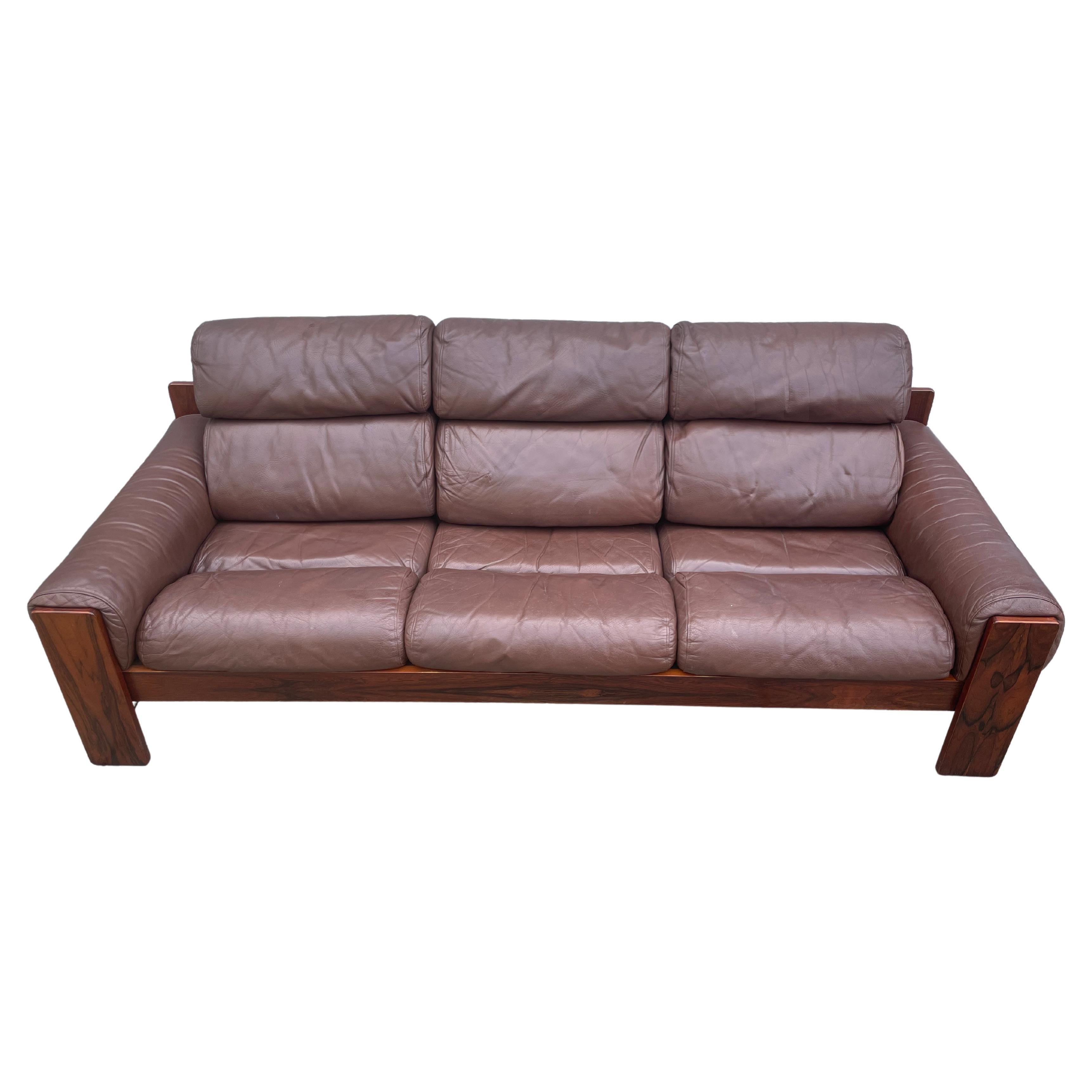 Mid-Century Modern Superb Mid-Century Scandinavian Modern Leather Rosewood Sofa from Finland