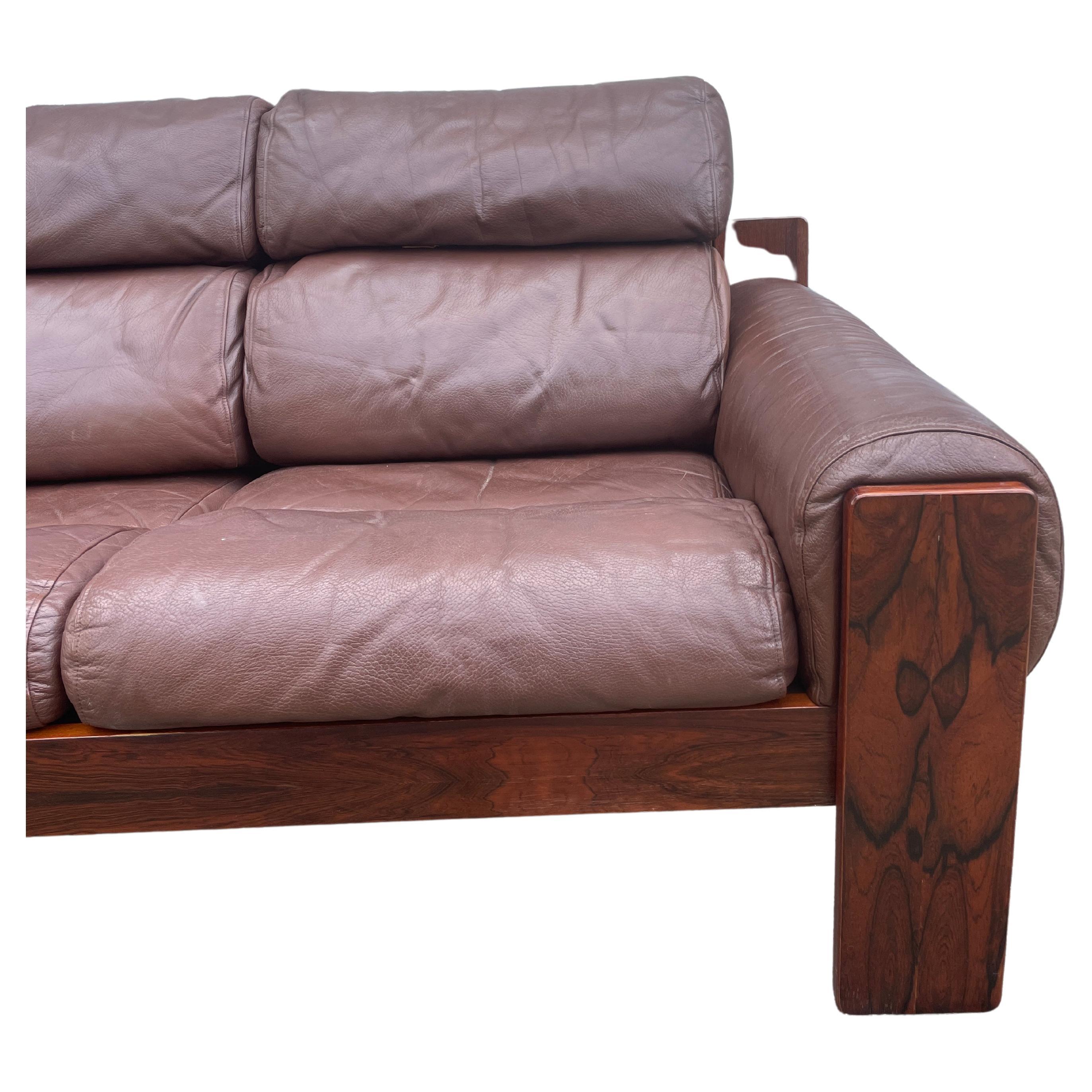 Finnish Superb Mid-Century Scandinavian Modern Leather Rosewood Sofa from Finland