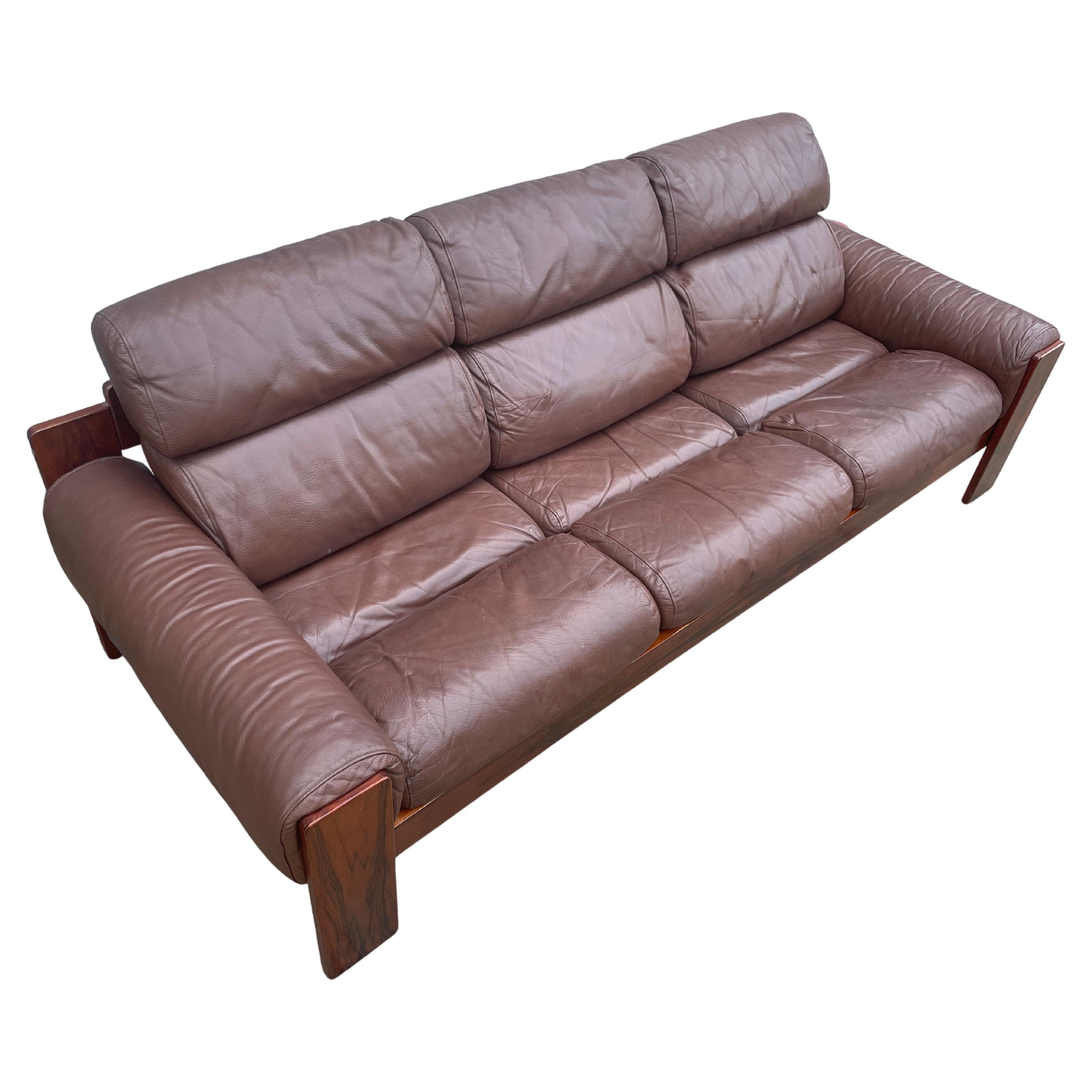 Woodwork Superb Mid-Century Scandinavian Modern Leather Rosewood Sofa from Finland
