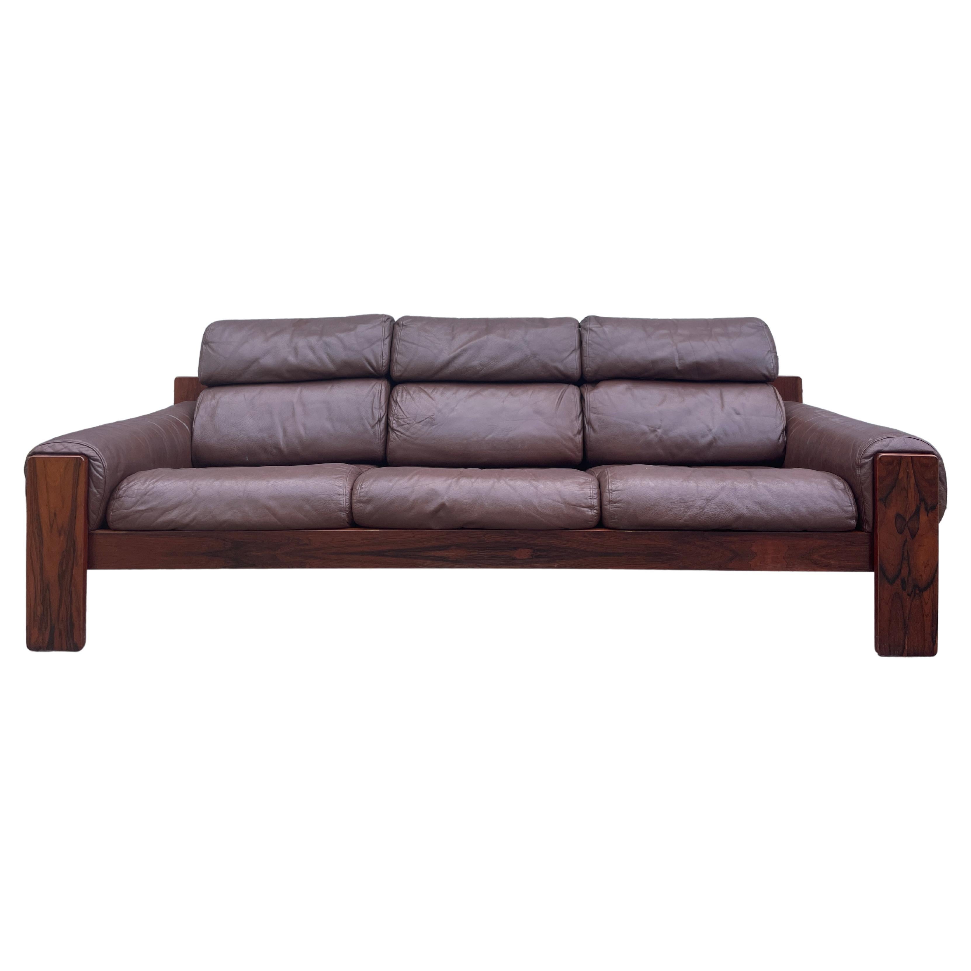 Superb Mid-Century Scandinavian Modern Leather Rosewood Sofa from Finland