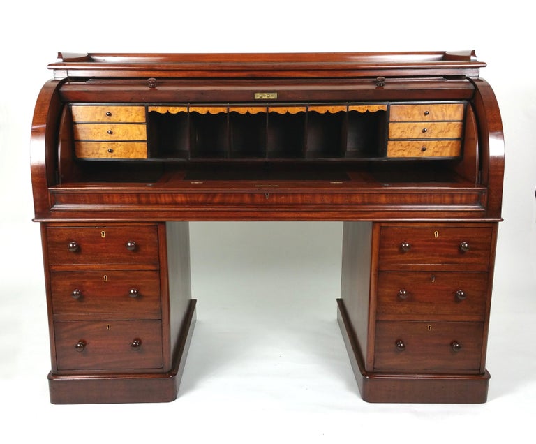Superb Mid Victorian Large Roll Top Twin Pedestal Gentleman S Desk