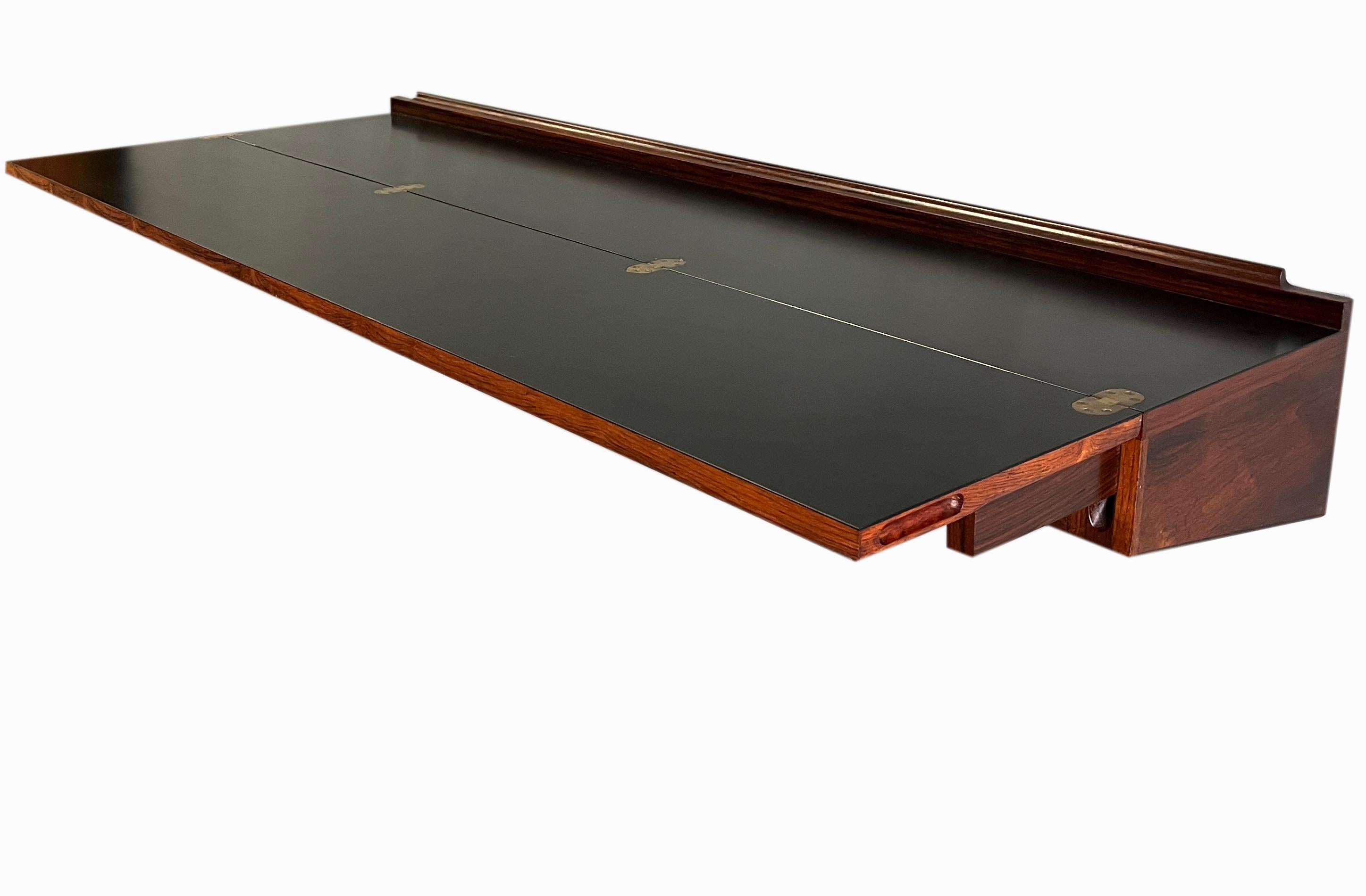 Superb Midcentury Arne Hovmand-Olsen Wall Mounted Flip Top Table in Rosewood In Good Condition In BROOKLYN, NY