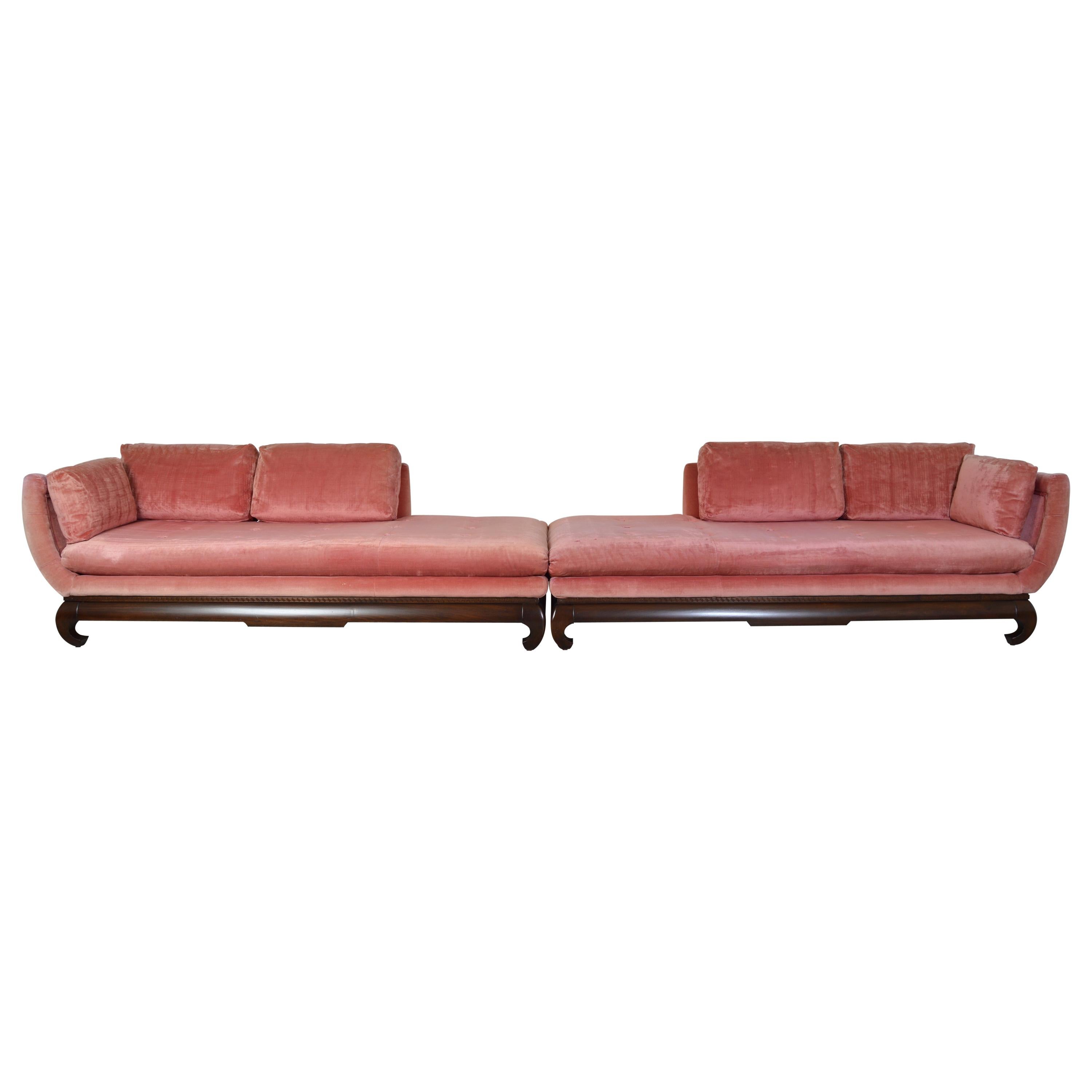 Superb Ming James Mont Style Scroll Sides Chow Leg Sectional Sofa