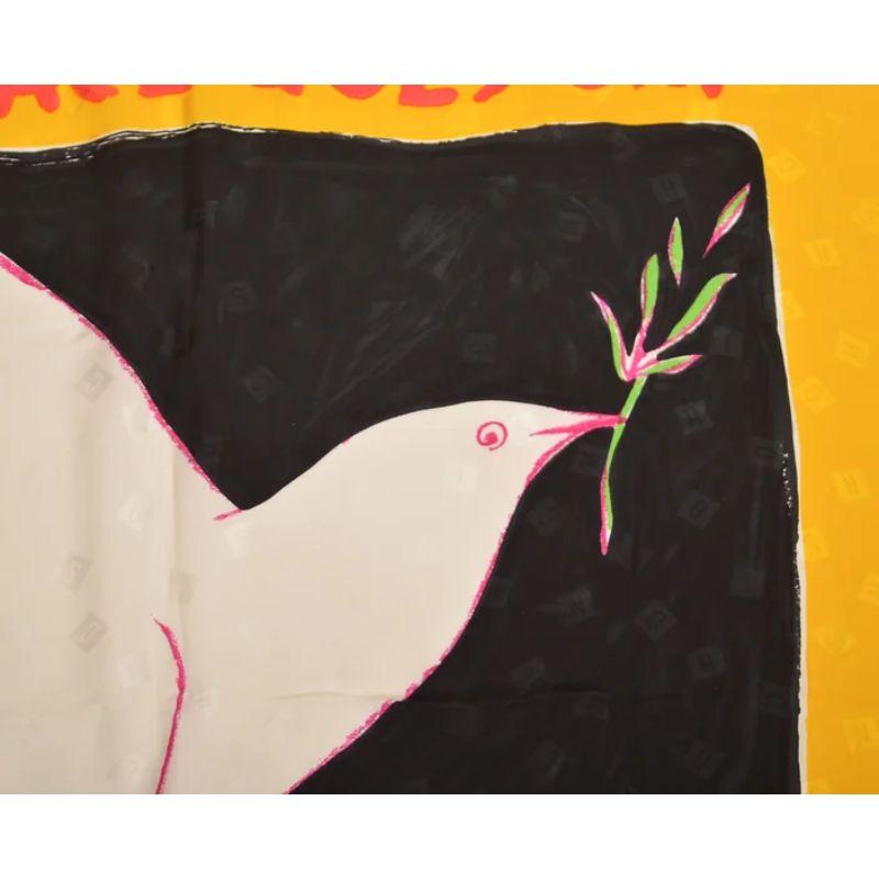 Superb Moschino 'The Peace Goes on!' Vintage Dove Silk Scarf For Sale 3