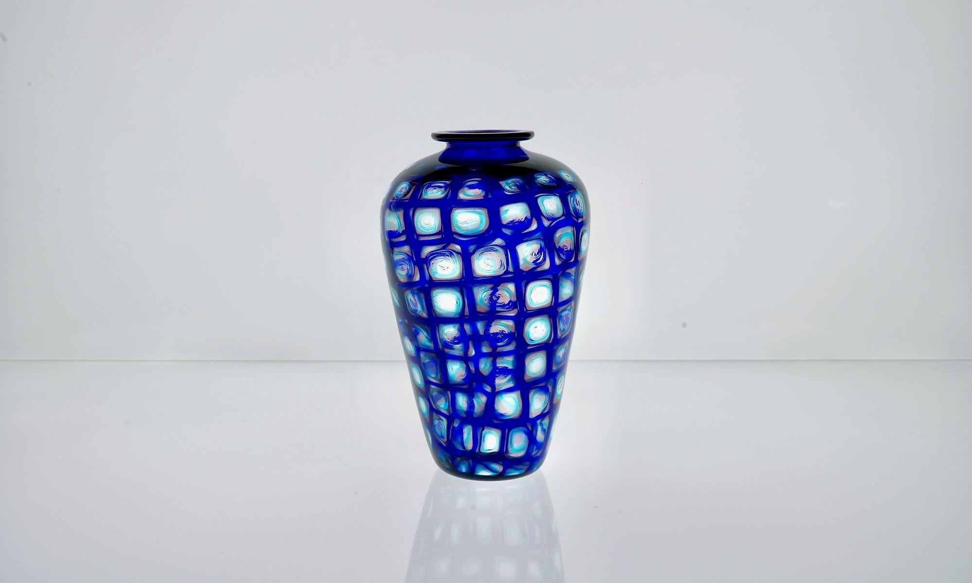 Mid-Century Modern Superb Murano Vase, square cobalt murrine, with acquamarine and amethyst inside For Sale
