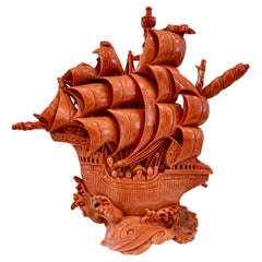 Superb Museum-Quality Late 19th Century Chinese Carved Coral Ship