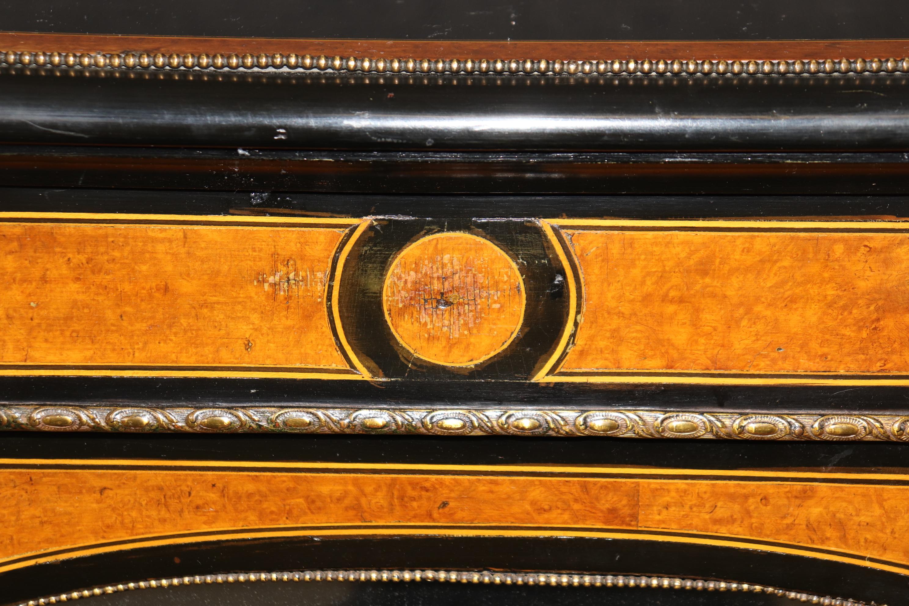 Superb Napoleonic Ebonized Mirrored Doors Gilt Incised Burled Walnut Sidebaord 5