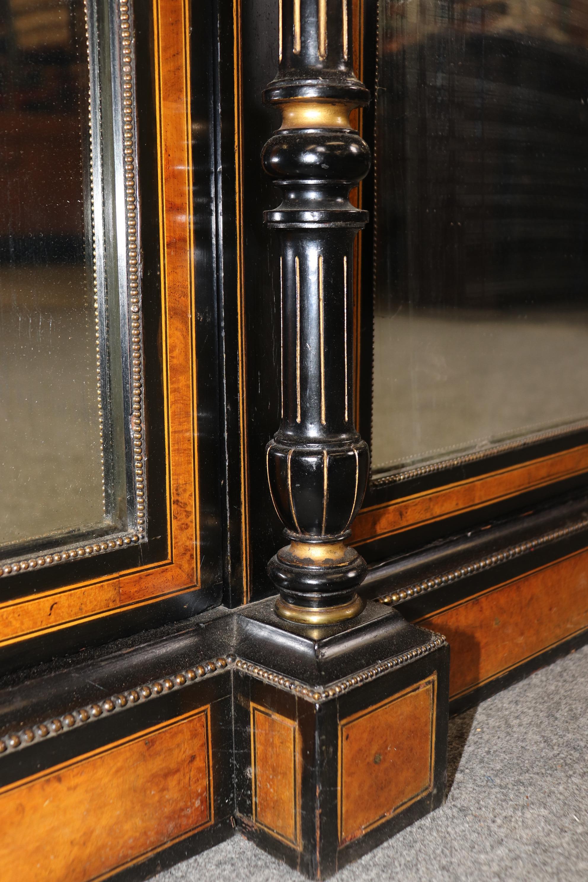 Superb Napoleonic Ebonized Mirrored Doors Gilt Incised Burled Walnut Sidebaord 7