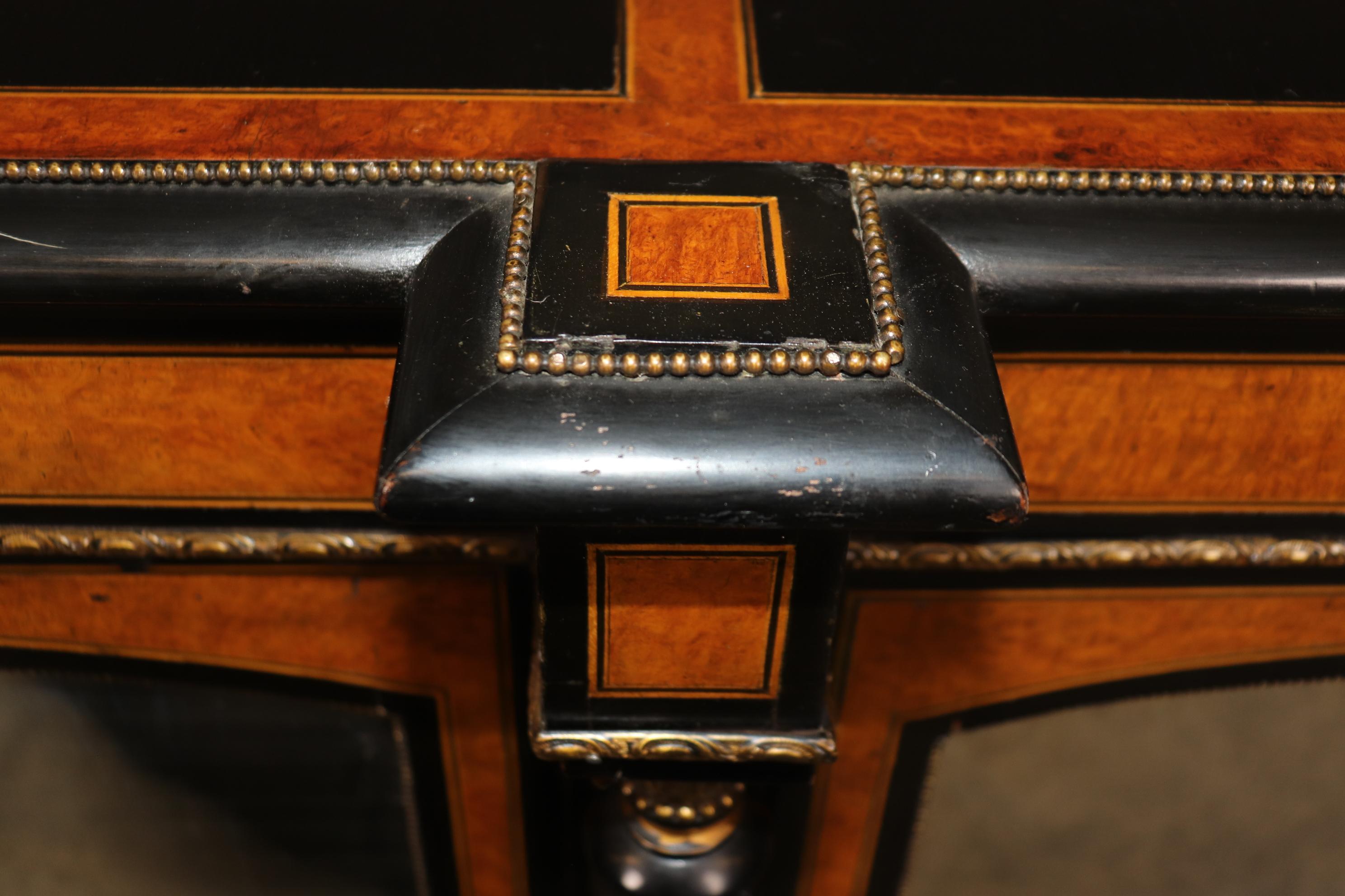 Superb Napoleonic Ebonized Mirrored Doors Gilt Incised Burled Walnut Sidebaord 8
