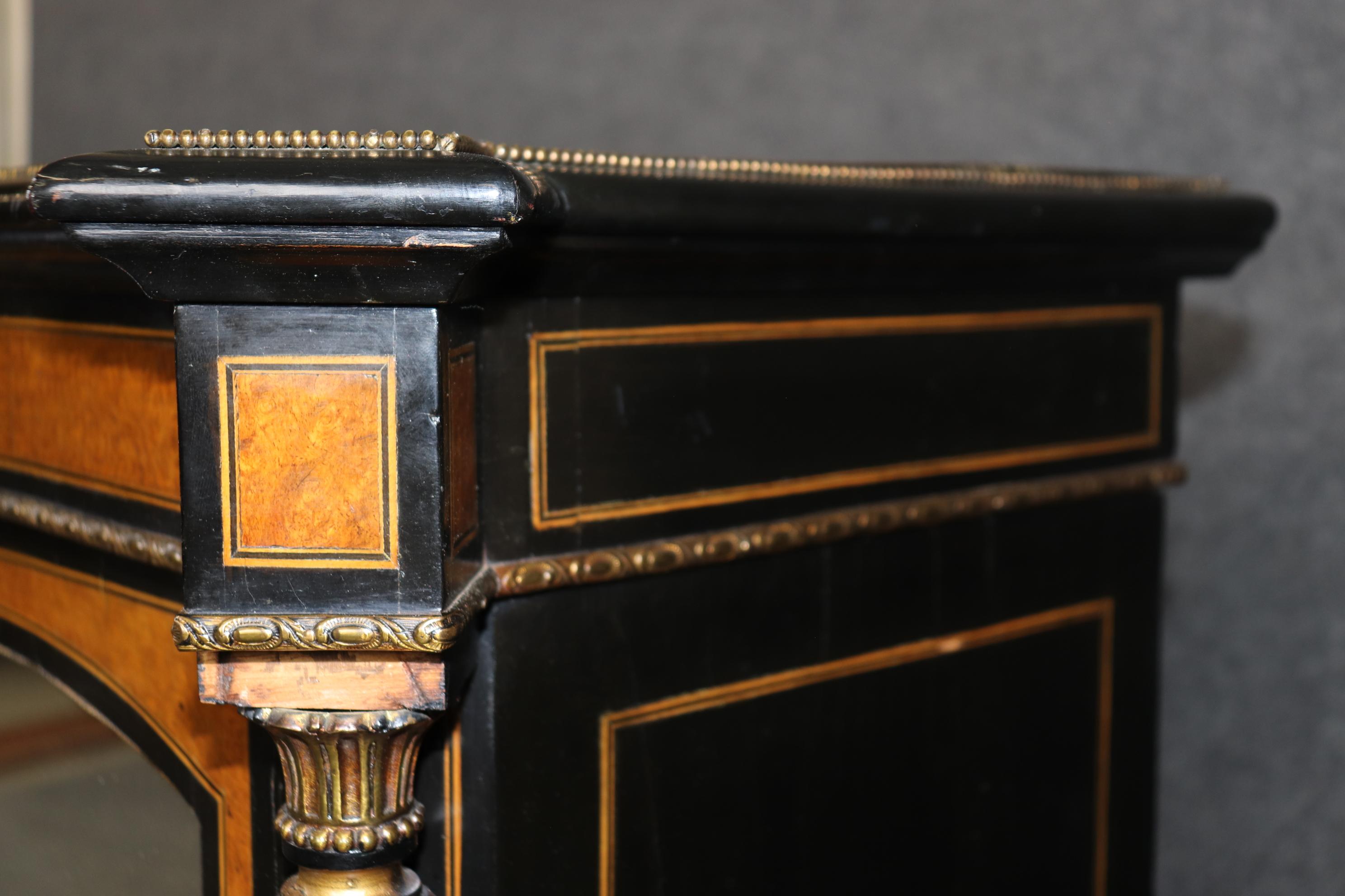 Superb Napoleonic Ebonized Mirrored Doors Gilt Incised Burled Walnut Sidebaord 9