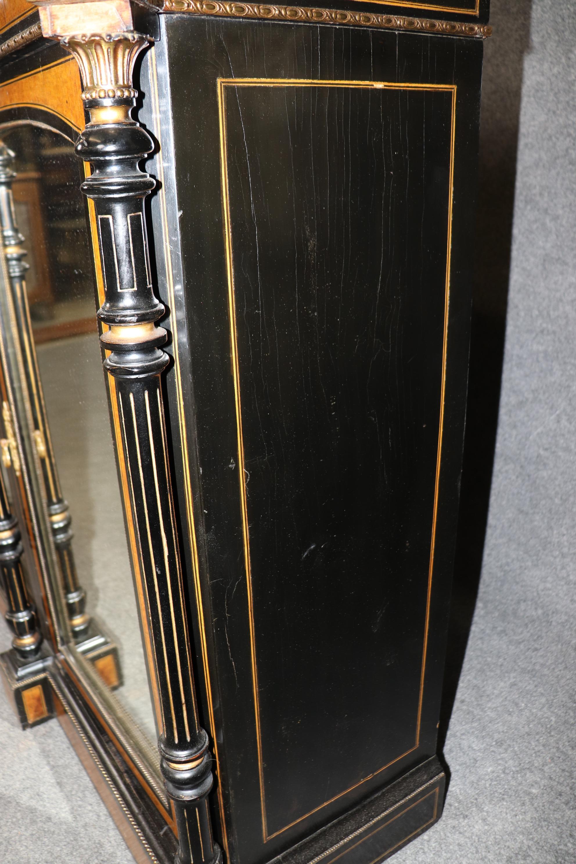 Superb Napoleonic Ebonized Mirrored Doors Gilt Incised Burled Walnut Sidebaord 10
