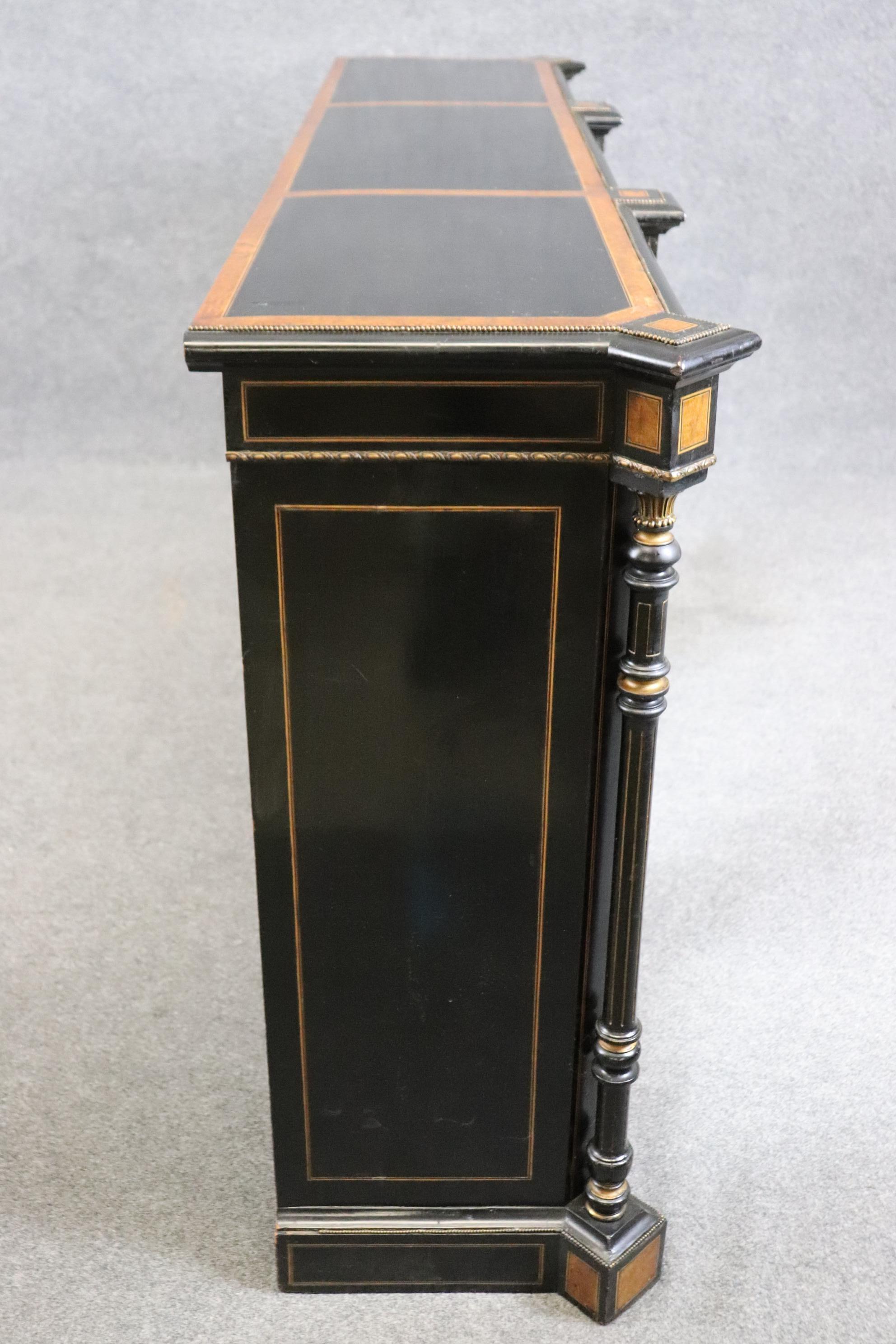 French Superb Napoleonic Ebonized Mirrored Doors Gilt Incised Burled Walnut Sidebaord