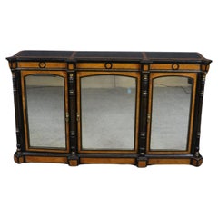 Superb Napoleonic Ebonized Mirrored Doors Gilt Incised Burled Walnut Sidebaord