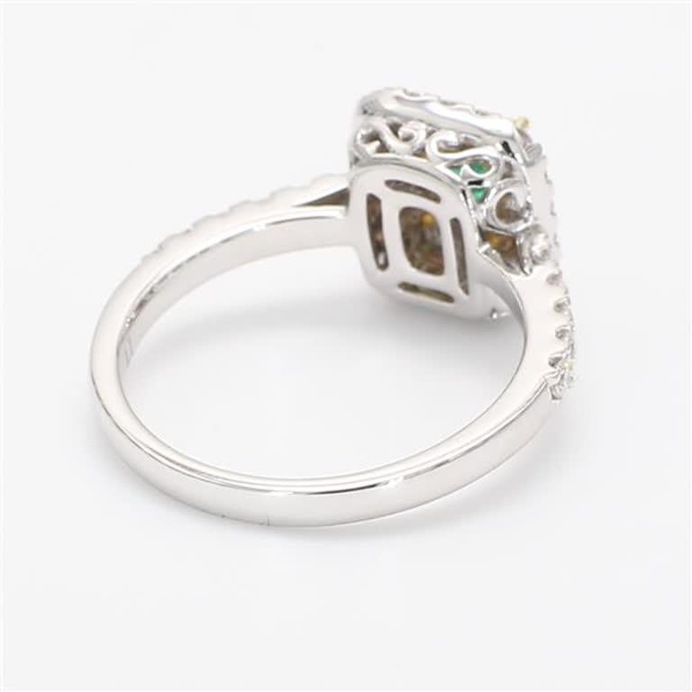 Natural Emerald Cut Emerald and White Diamond .89 Carat TW Gold Cocktail Ring In New Condition For Sale In New York, NY