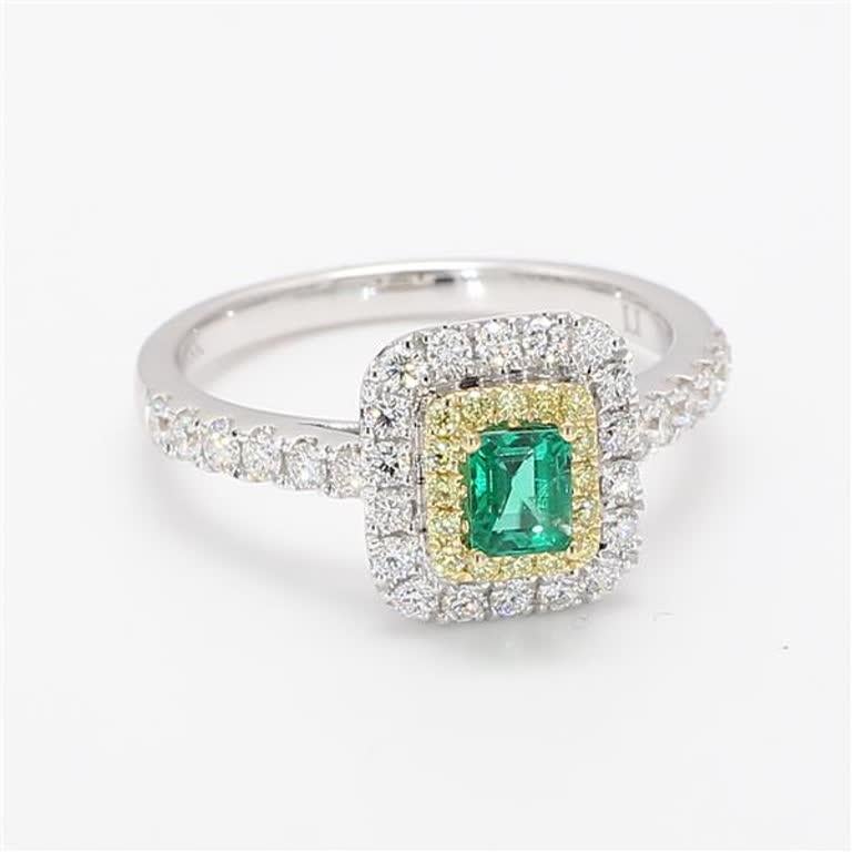 Natural Emerald Cut Emerald and White Diamond .89 Carat TW Gold Cocktail Ring For Sale 1