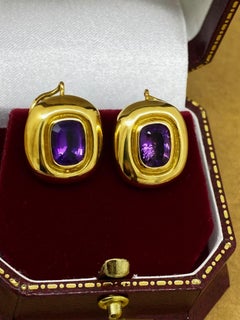Superb Natural Imperial Amethyst & 18K Yellow Gold Earrings, Posts & Omega Backs