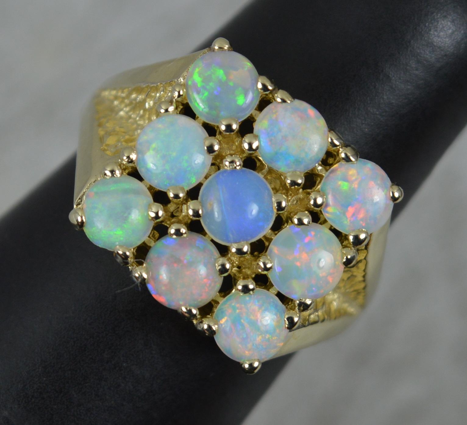 Superb Natural Opal and 9 Carat Gold Cluster Ring For Sale 2