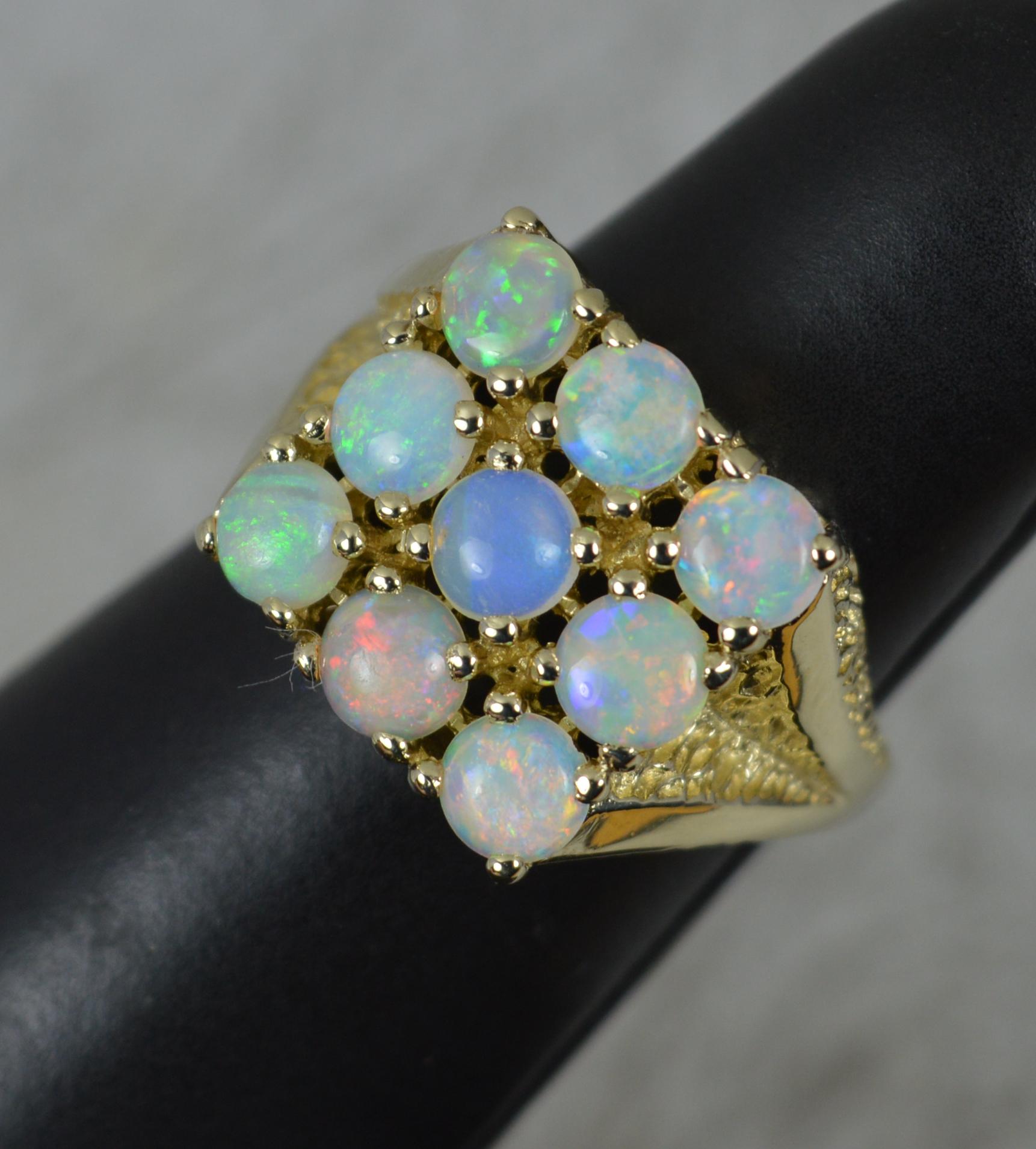 Superb Natural Opal and 9 Carat Gold Cluster Ring For Sale 3