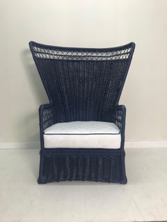 Superb Navy Lacquered 1960s Fan Back Chair with Sunbrella Cushion