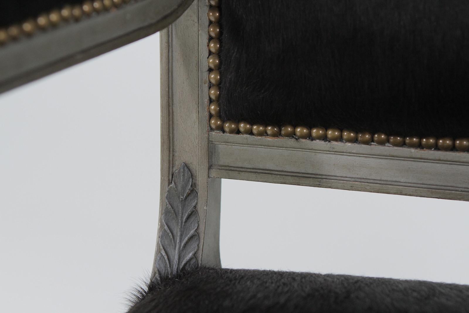 Superb Neoclassical Egyptian Revival Armchairs with Black Cowhide Upholstery 6