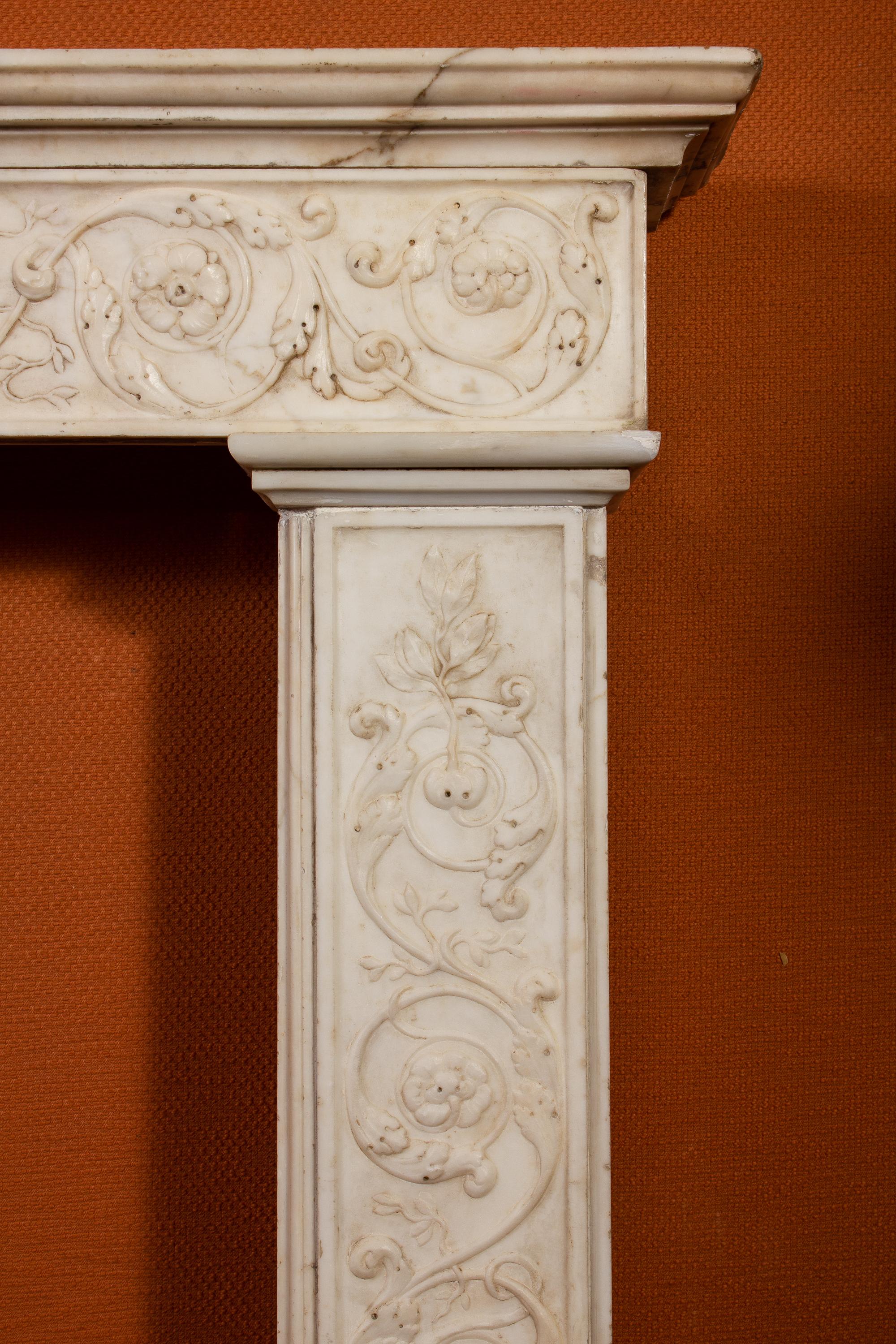 French Superb Neoclassical White Marble Fireplace, Italy, 1790