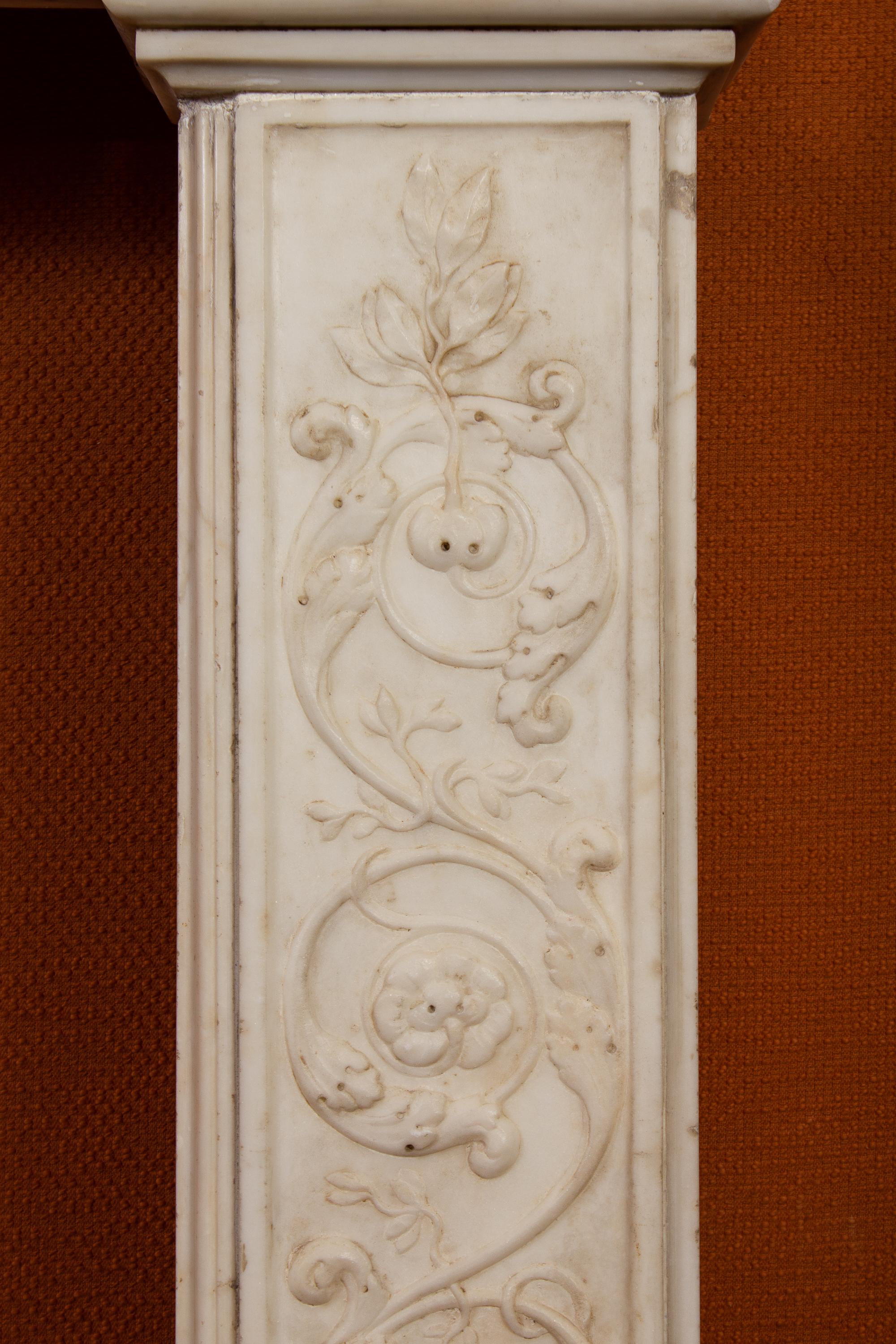 18th Century and Earlier Superb Neoclassical White Marble Fireplace, Italy, 1790