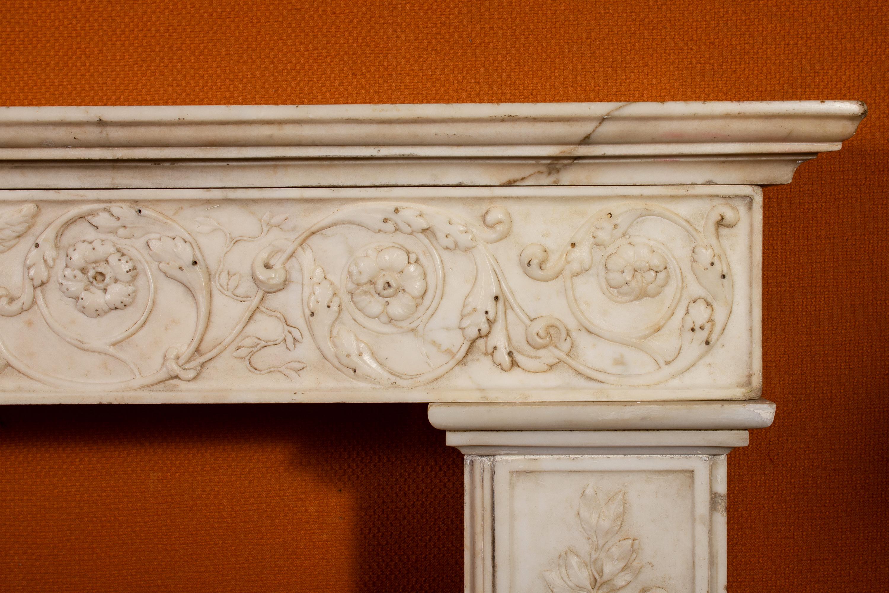 Superb Neoclassical White Marble Fireplace, Italy, 1790 1